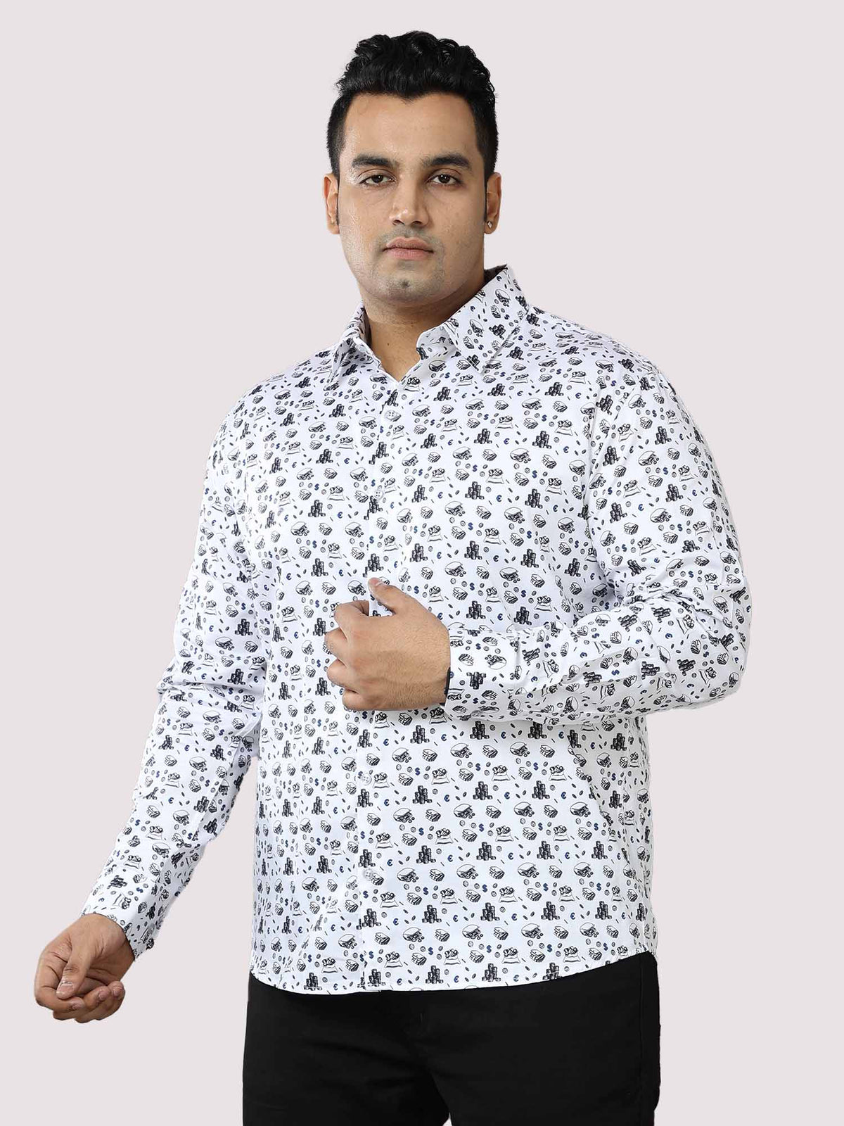 Currency Printed Cotton Full Shirt Men's Plus Size