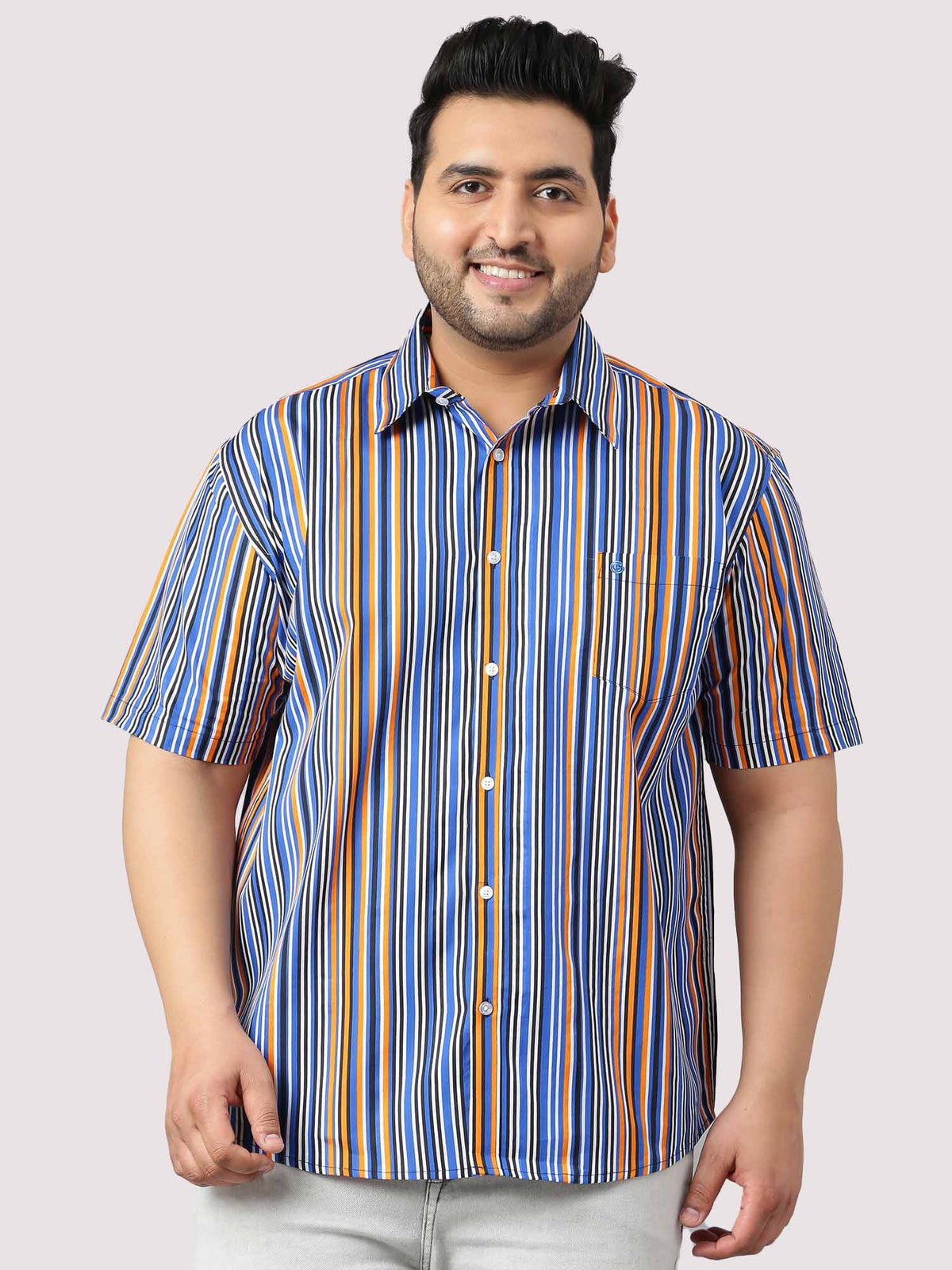 Blue Orange Sports Stripe Shirt Men's Plus Size