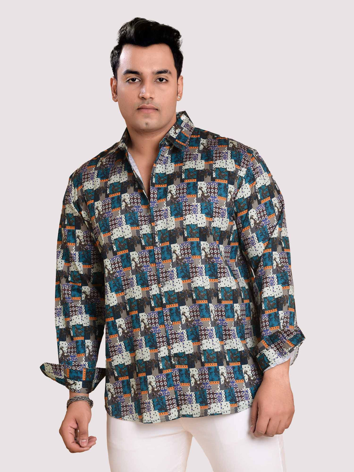 Dots and Checks Printed Cotton Full sleeve Men's Plus size