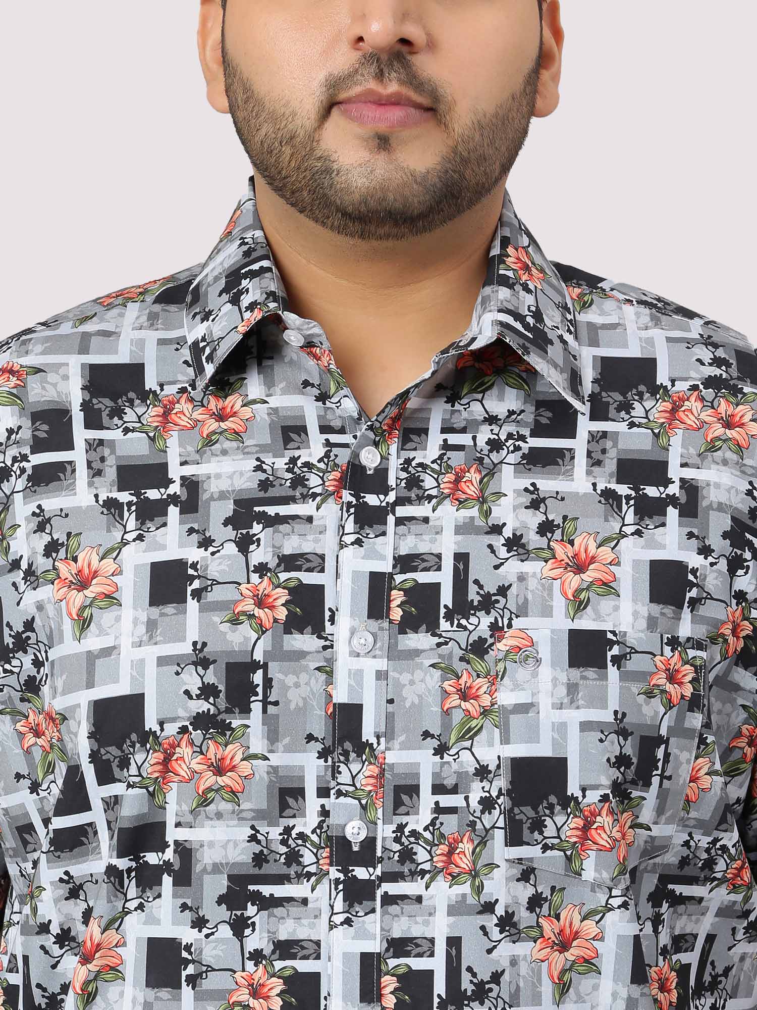 Abstract Flower Printed Half Sleeve Shirt Men's Plus Size