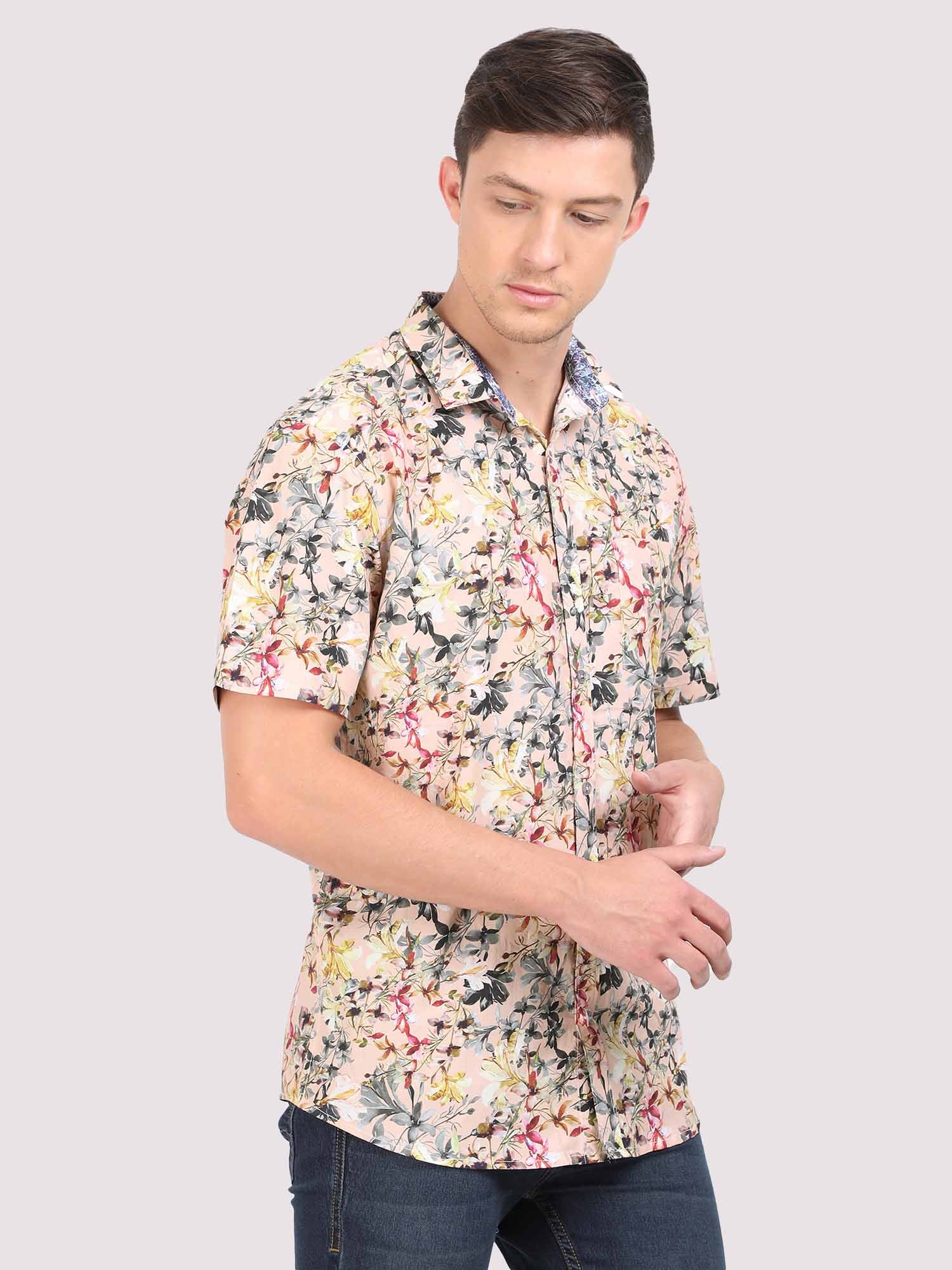 Peachy Floral Digital Printed Half Shirt