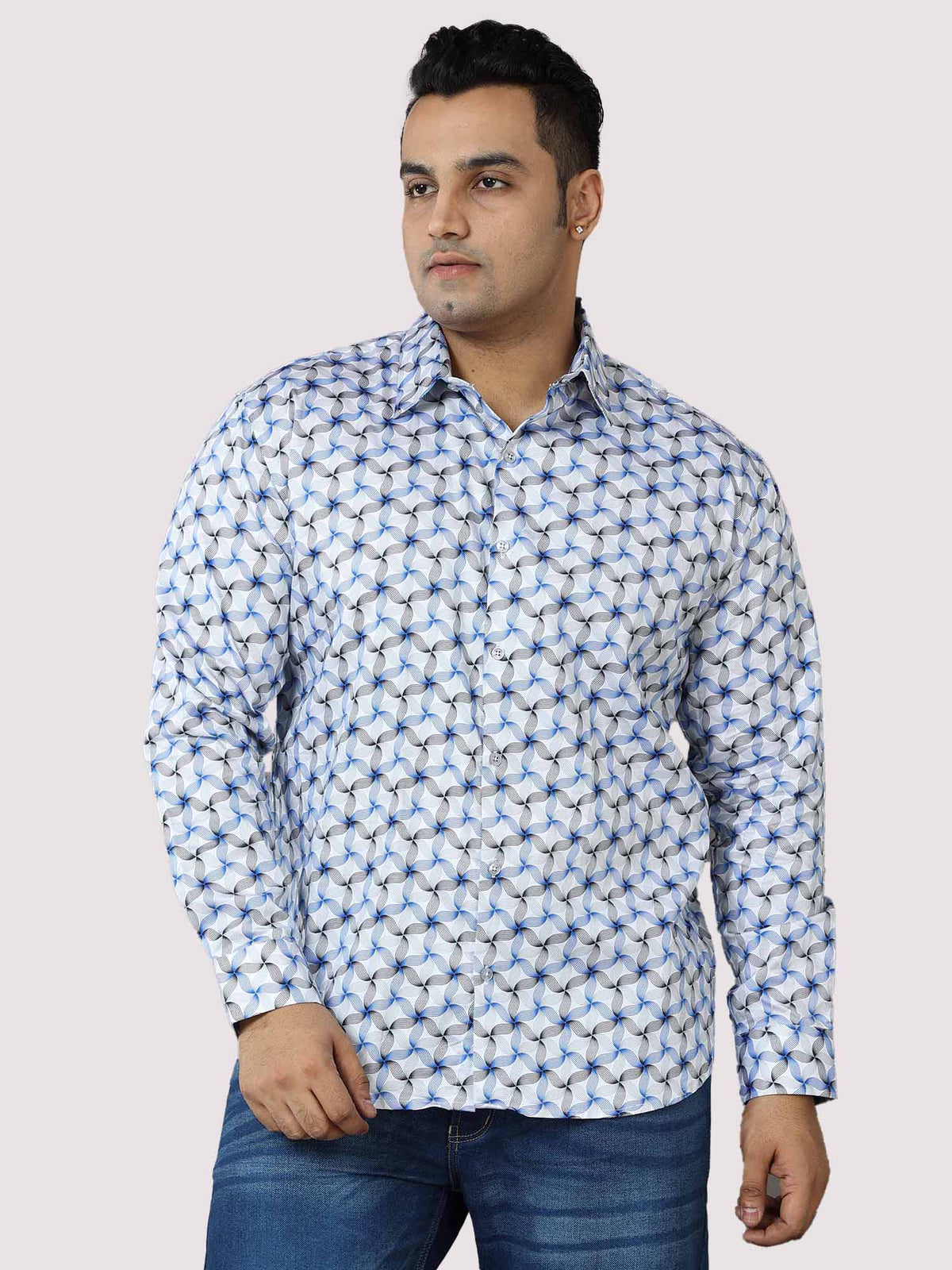 Twisted Flower Printed Cotton Full Shirt Men's Plus Size