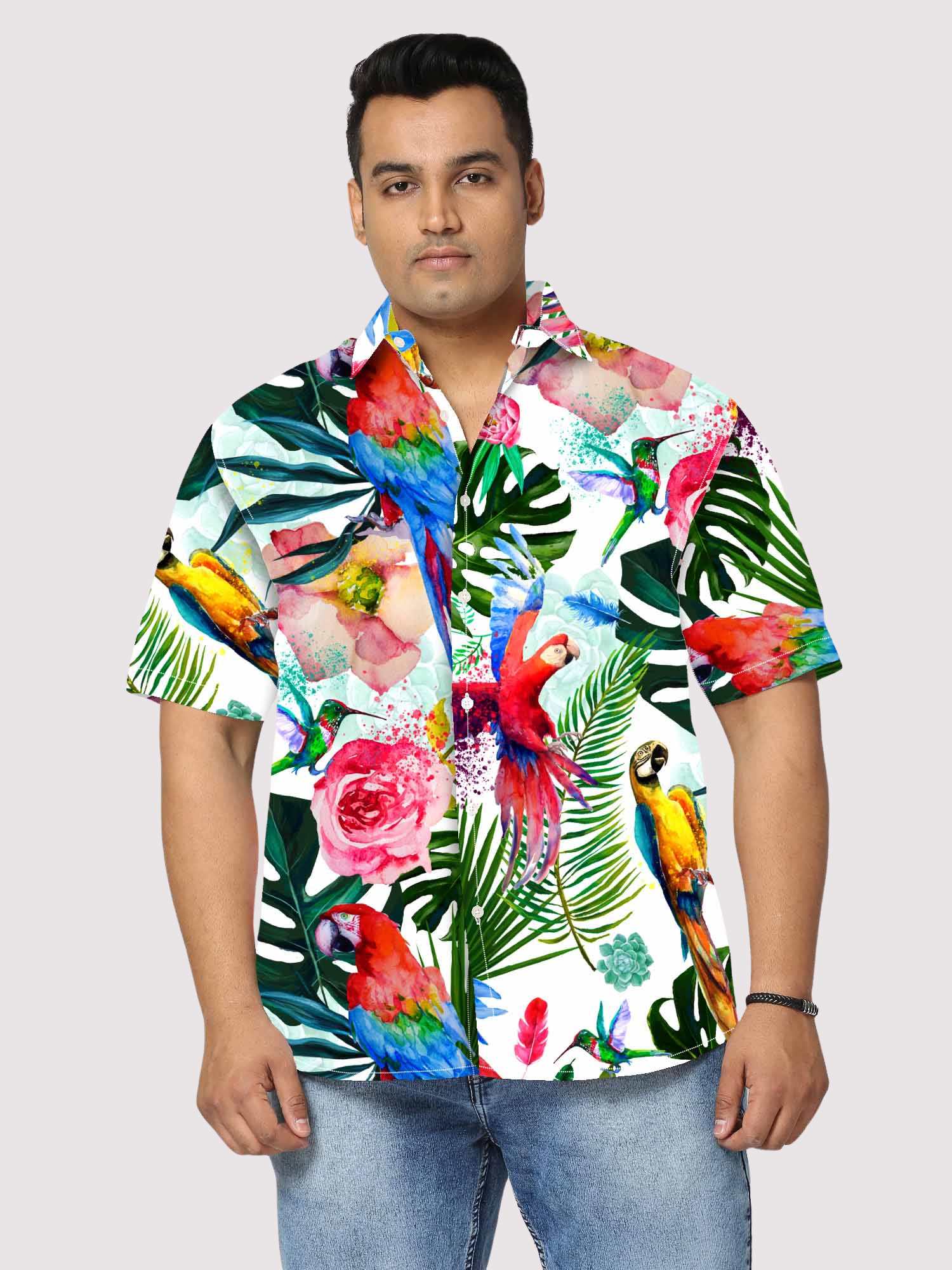 Parrots with Exotic Pattern Digital Printed Half Sleeve Shirt Men's Plus Size 