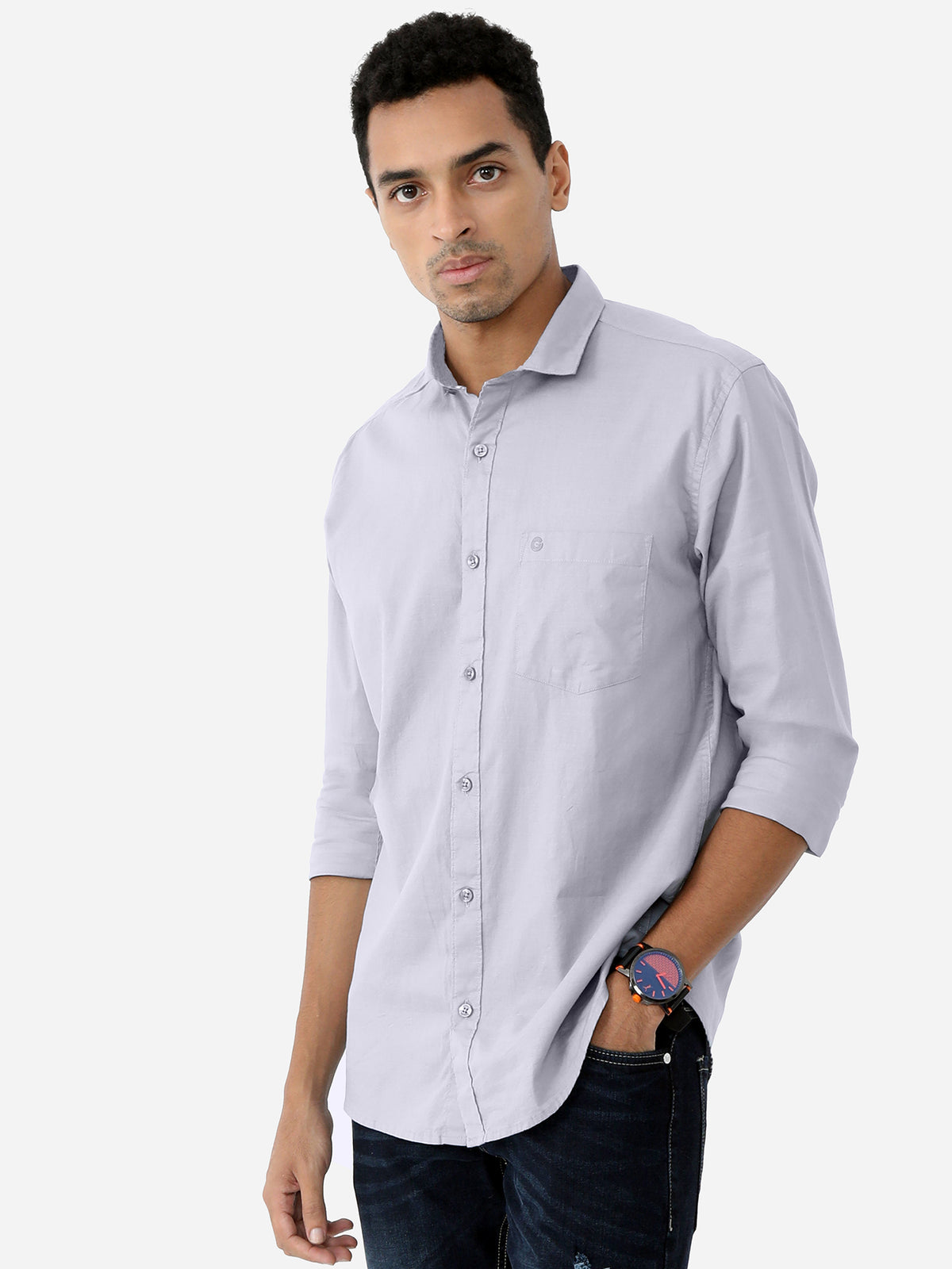 Grey Solid Cotton Shirt