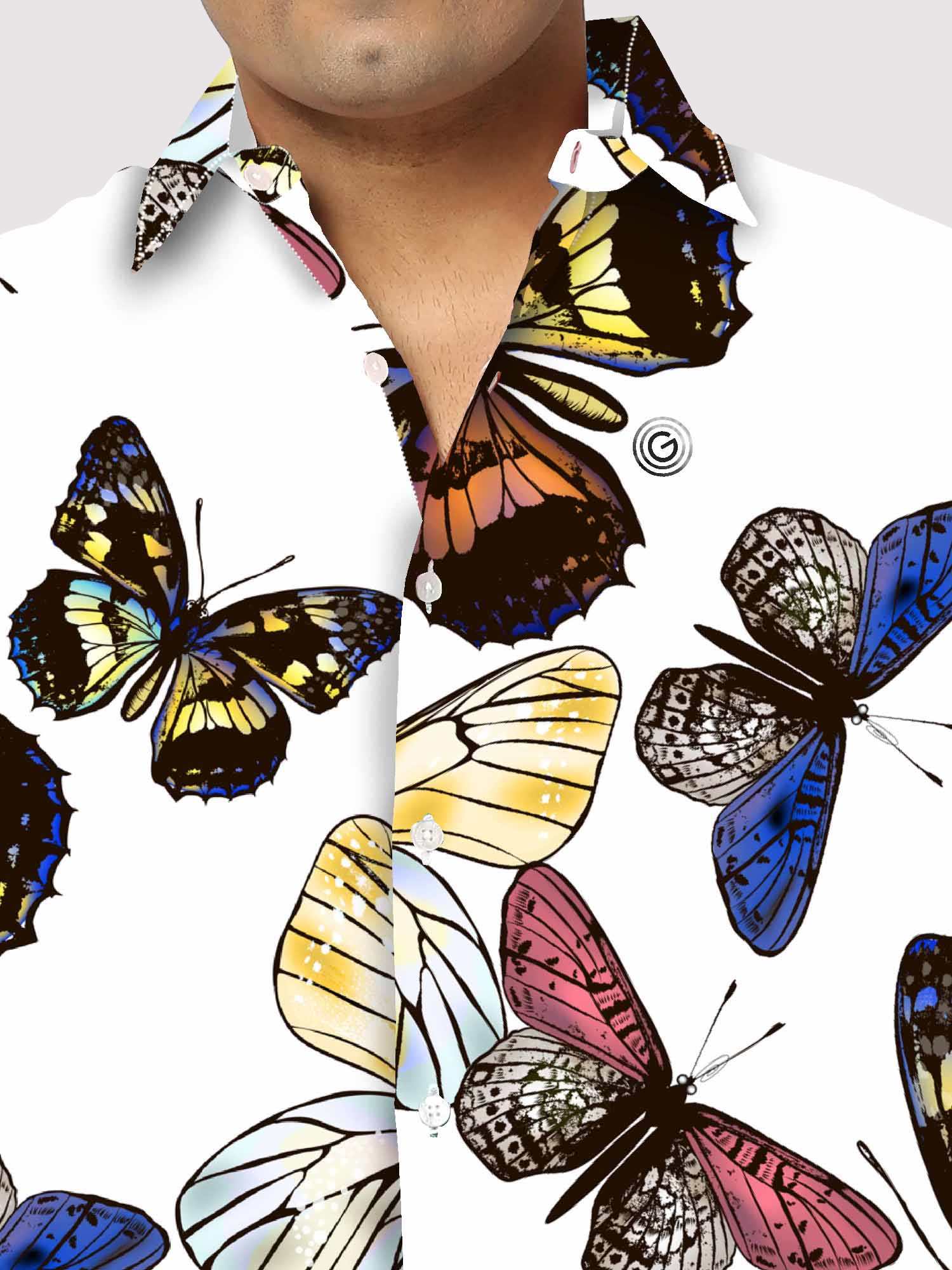 Butterfly Pattern Digital Printed Half Sleeve Shirt Men's Plus Size