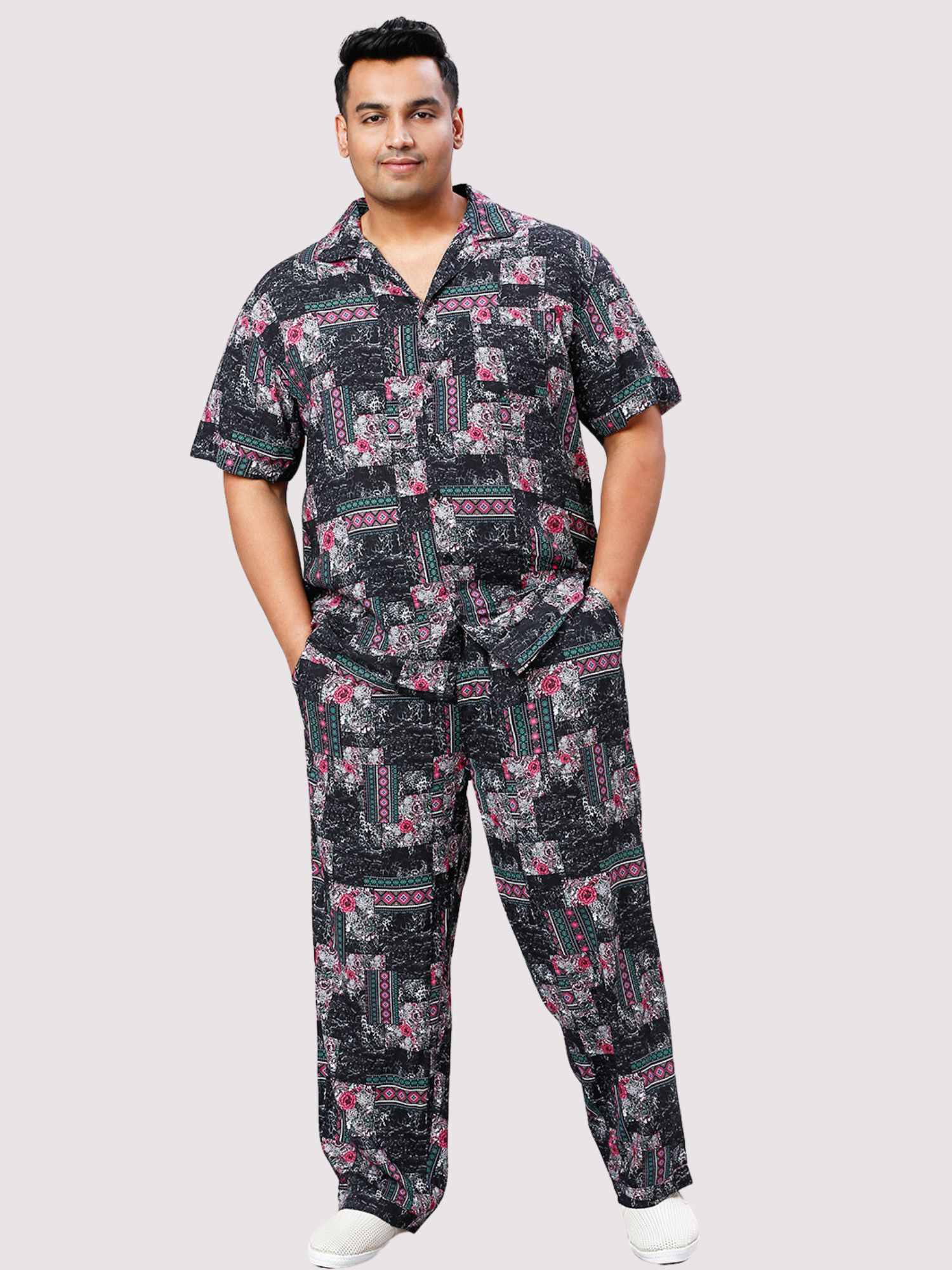 Carbon Pattern Digital Printed Full Co-ords Set Men's Plus Size