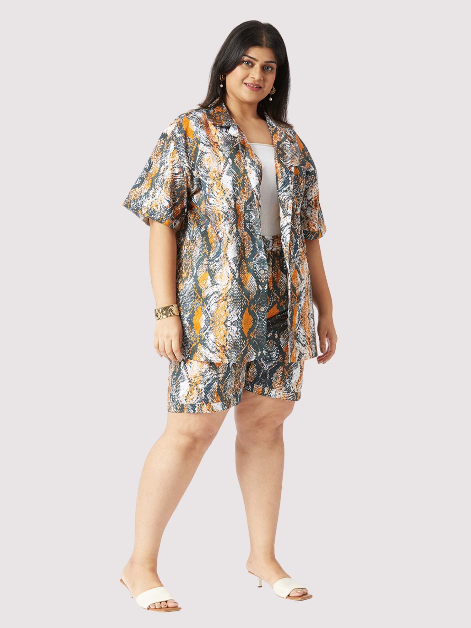 Brown Paisley Plus Size Women's Half Co-ord Set