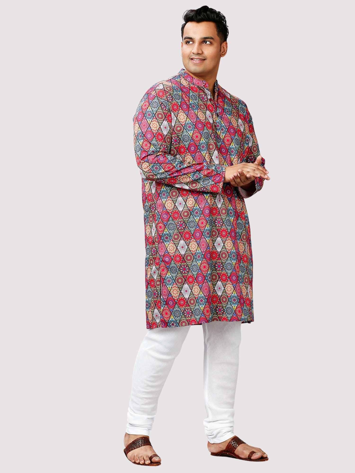 Uphaar Printed Red White Kurta Men's Plus Size