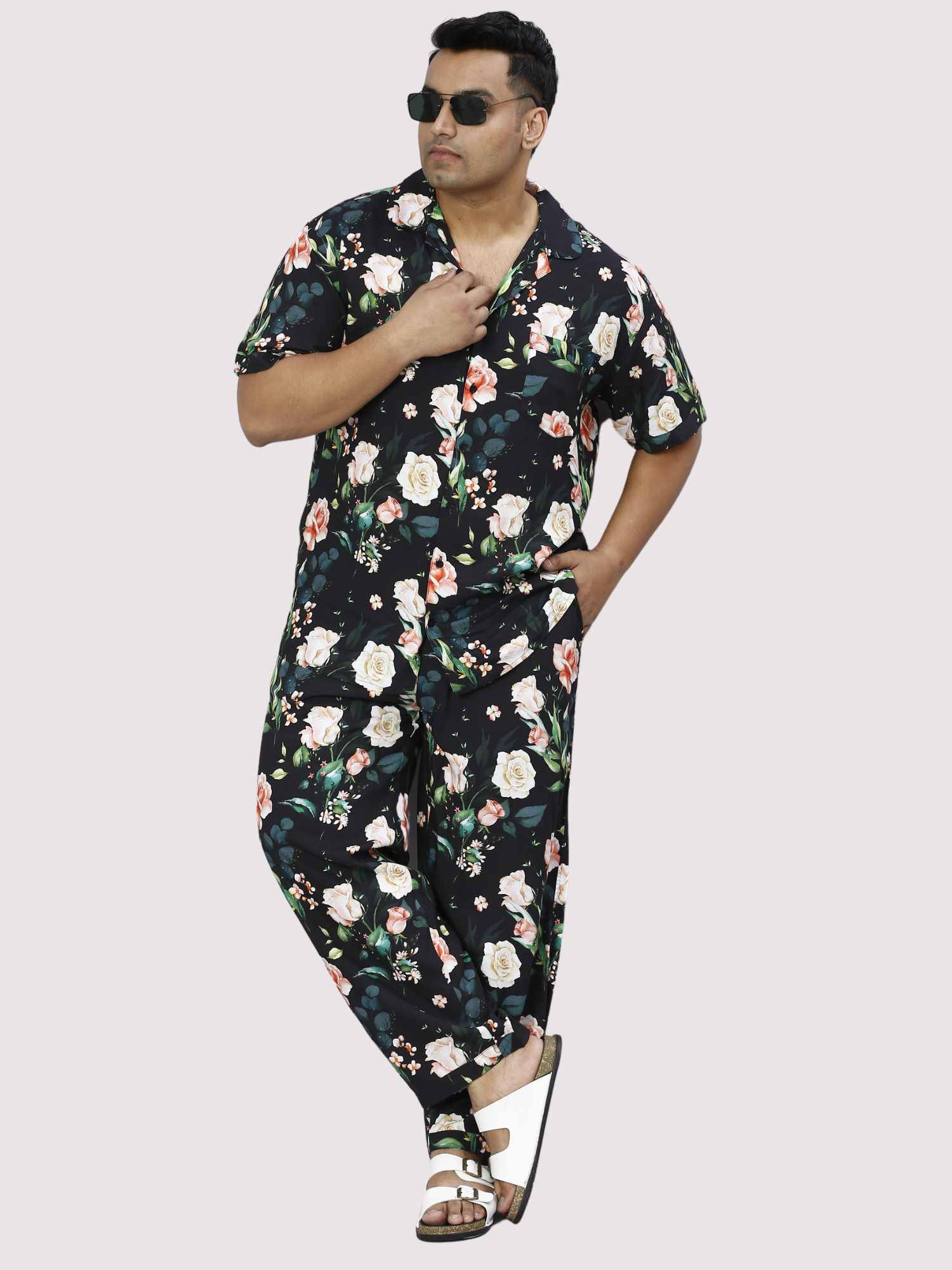 Night Blossoms Digital Printed Full Co-ords Set Men's Plus Size