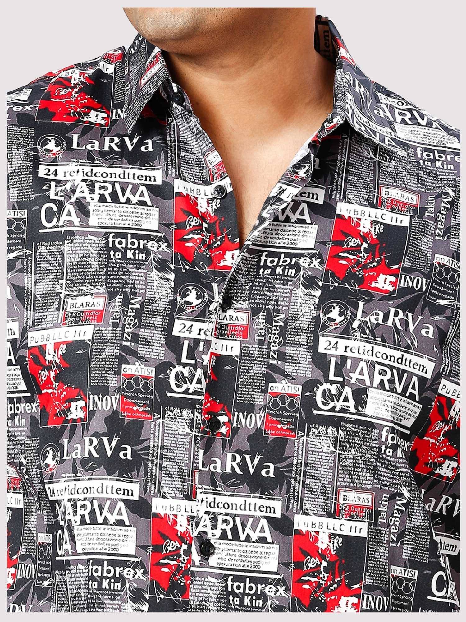 Larva Magazine Digital Printed Half Sleeve Shirt Men's Plus Size