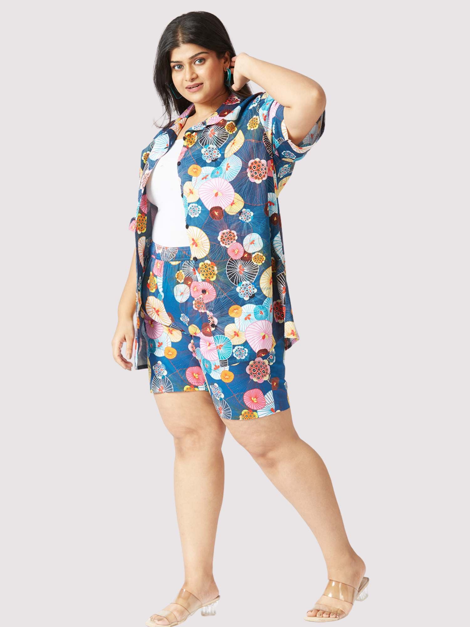 Blooming Wheels Plus Size Women's Half Co-ord Set