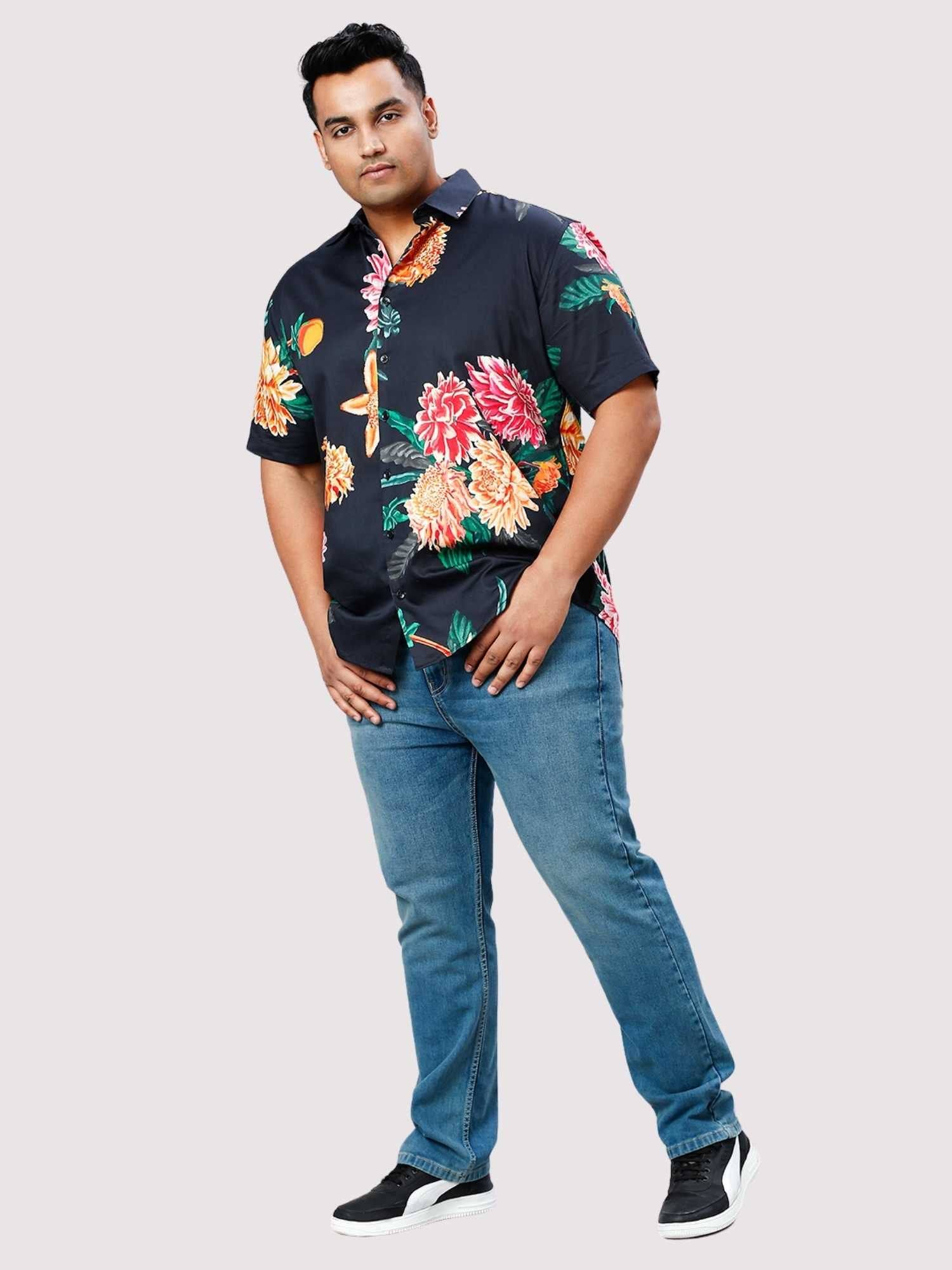 Bouquet Digital Printed Half Sleeve Shirt Men's Plus Size