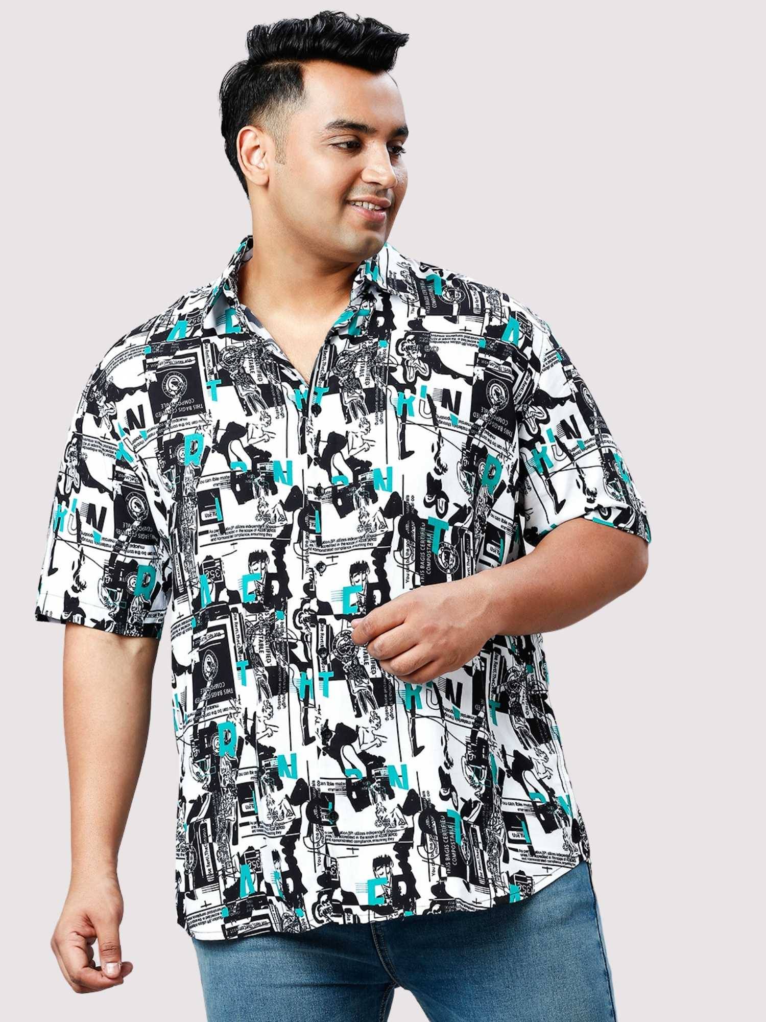 Blue Chalk Digital Printed Men Plus Size Half Sleeve Shirt