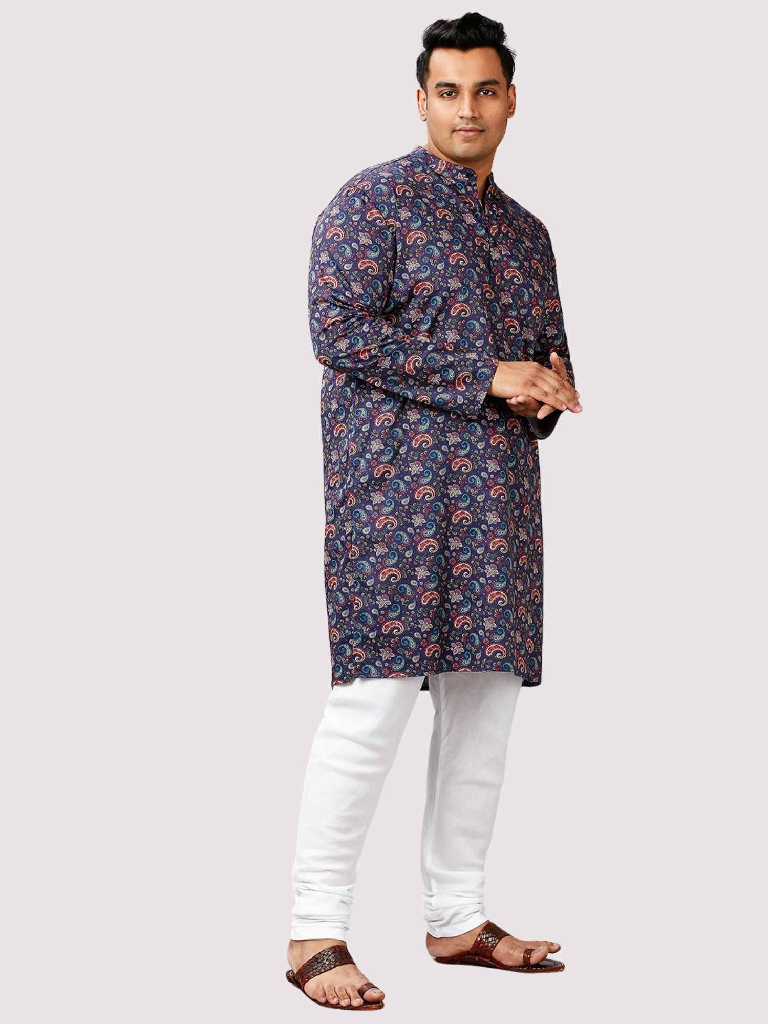 Utsav Printed Blue Kurta Men's Plus Size