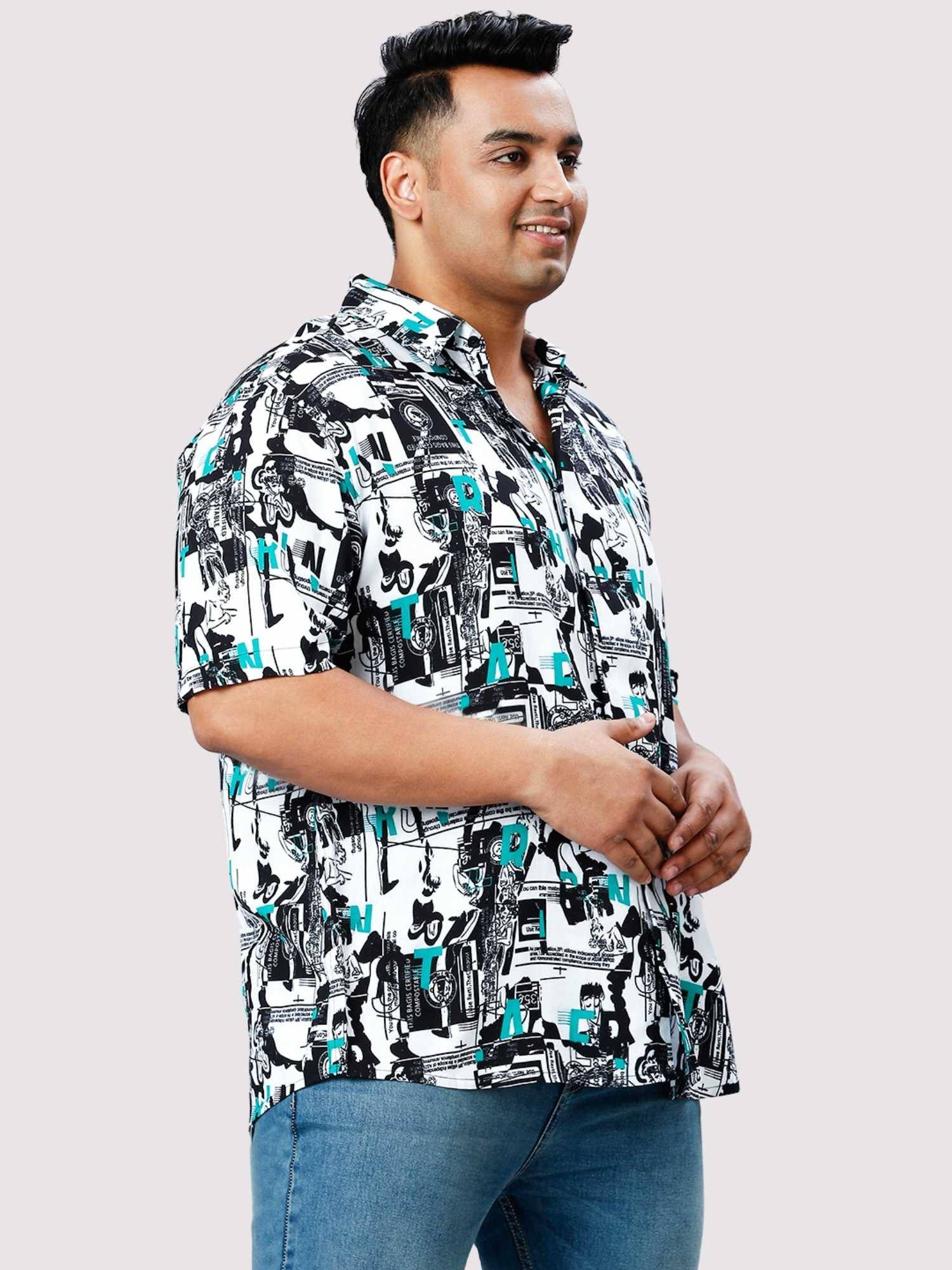 Blue Chalk Digital Printed Men Plus Size Half Sleeve Shirt