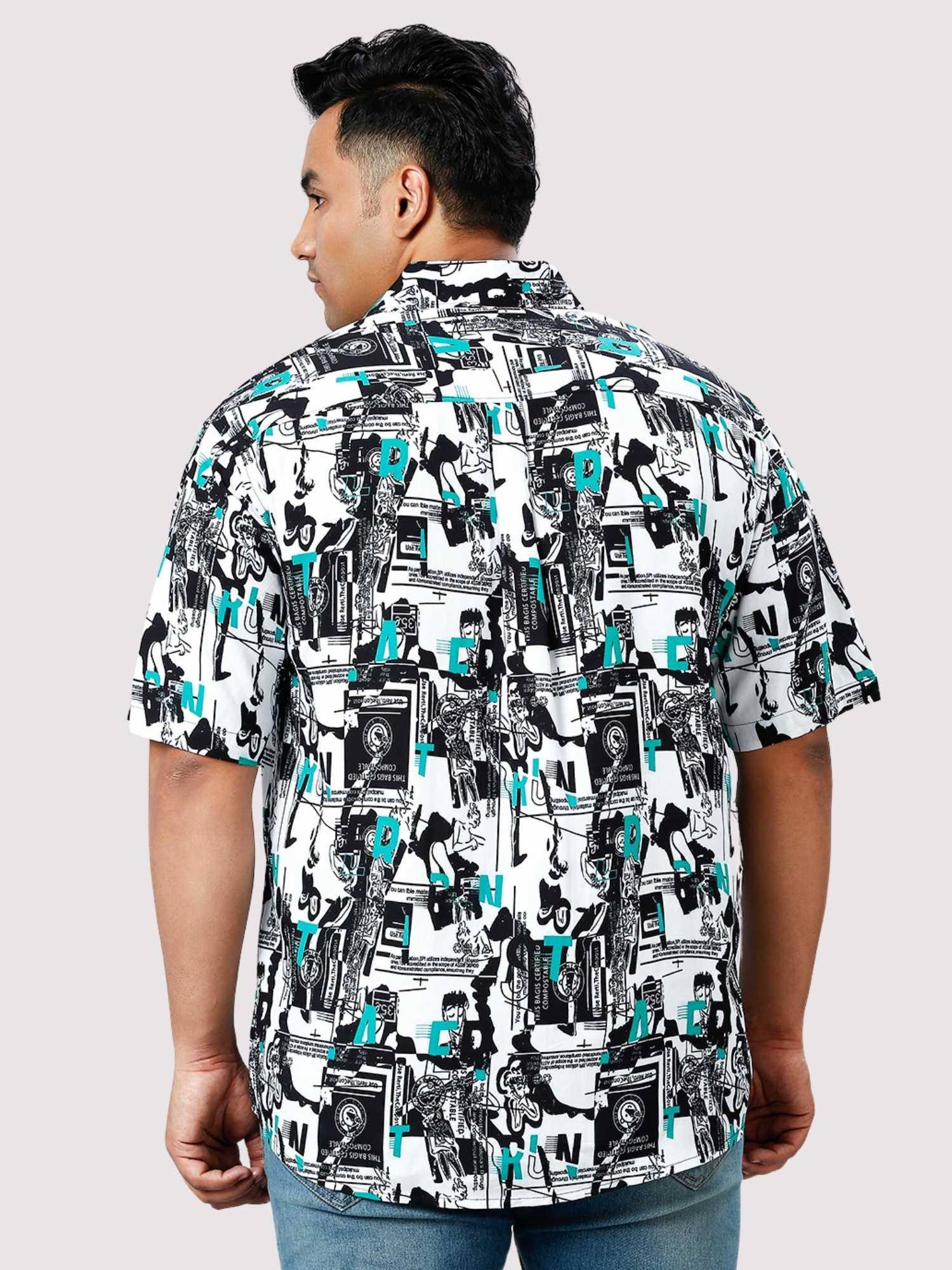 Blue Chalk Digital Printed Men Plus Size Half Sleeve Shirt