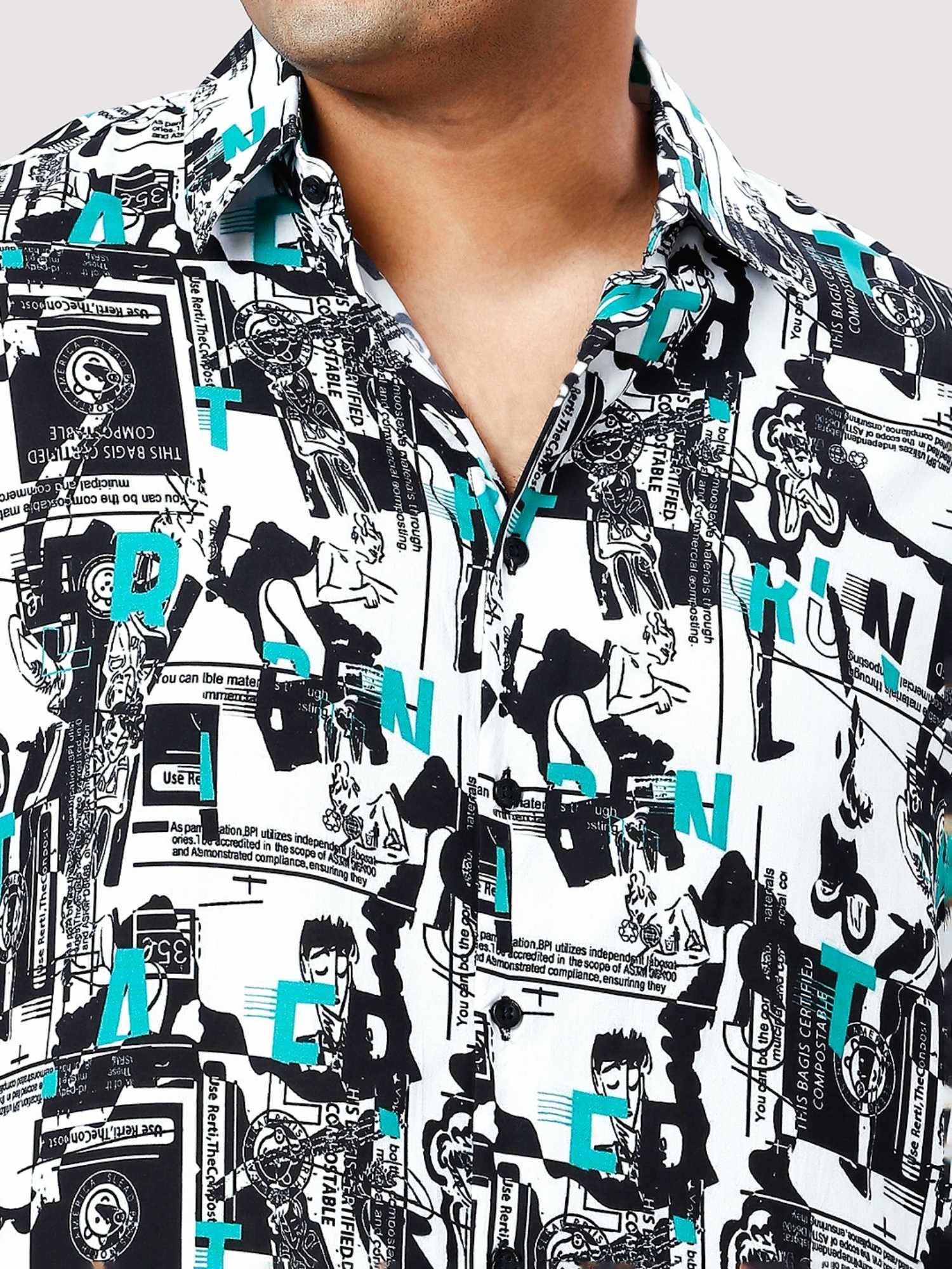 Blue Chalk Digital Printed Men Plus Size Half Sleeve Shirt