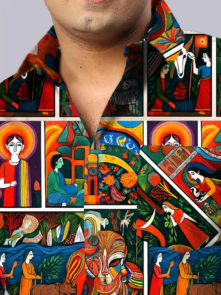 Tribal Art Digital Printed Party Wear Men's Plus Size Full Shirt
