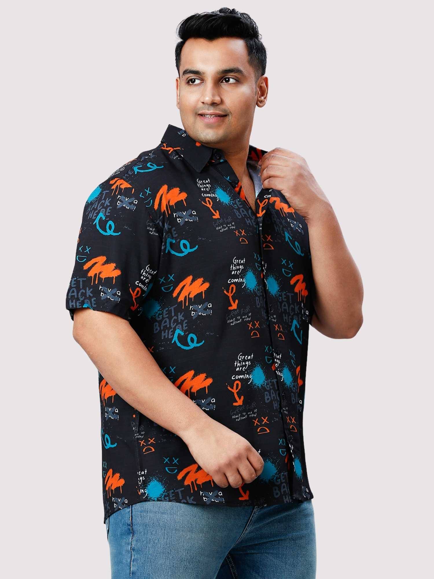 Graffiti Digital Printed Half Sleeve Shirt Men's Plus Size