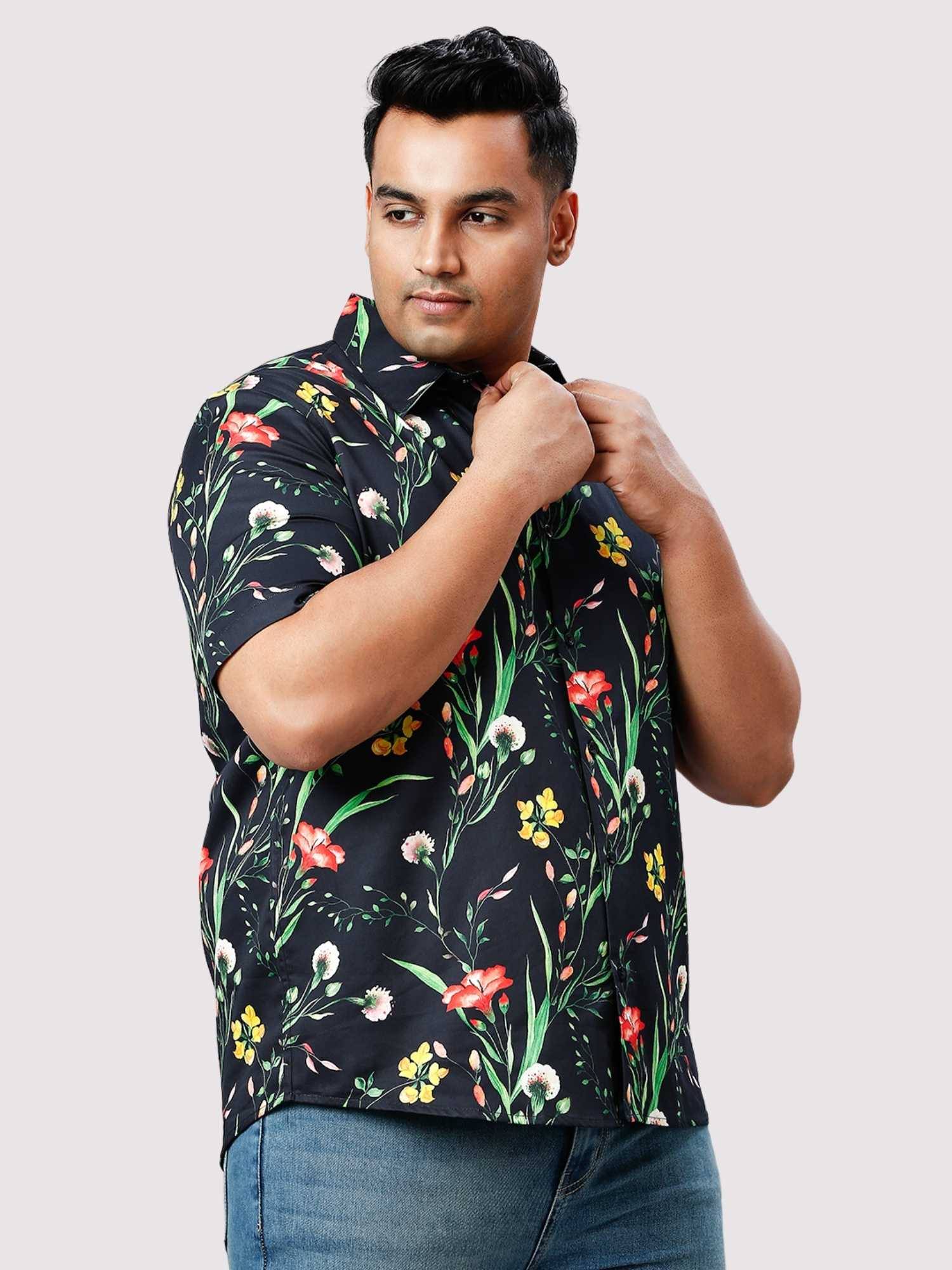 Spring Flowers Digital Printed Half Sleeve Shirt Men's Plus Size