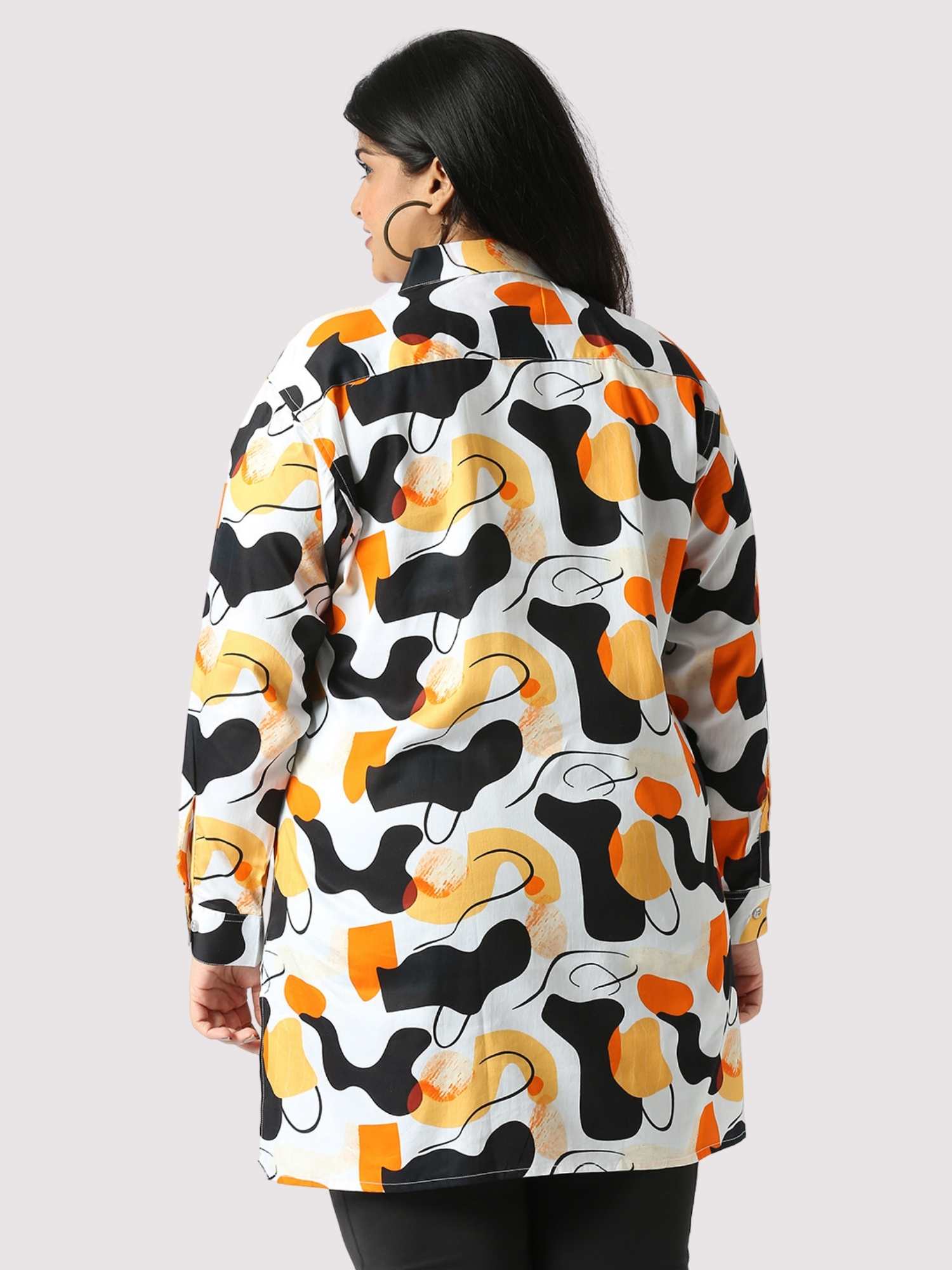 Golden Sand Digital Printed Women's Plus Size Long Shirt