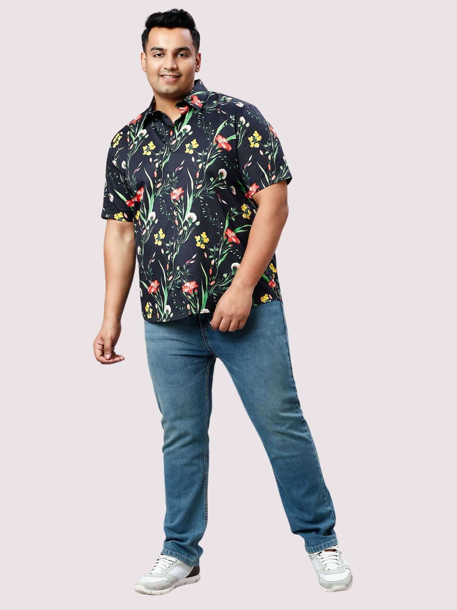 Spring Flowers Digital Printed Half Sleeve Shirt Men's Plus Size