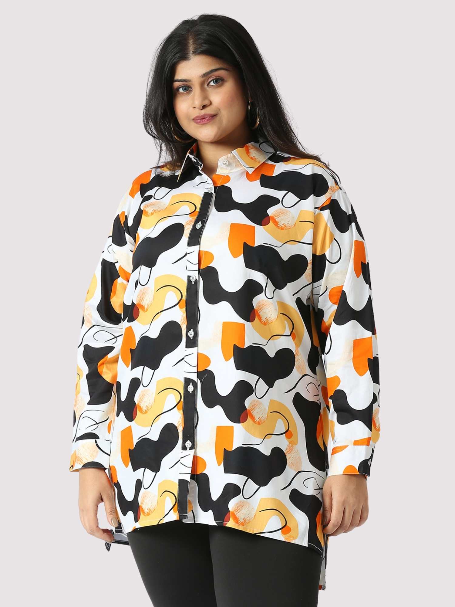 Golden Sand Digital Printed Women's Plus Size Long Shirt