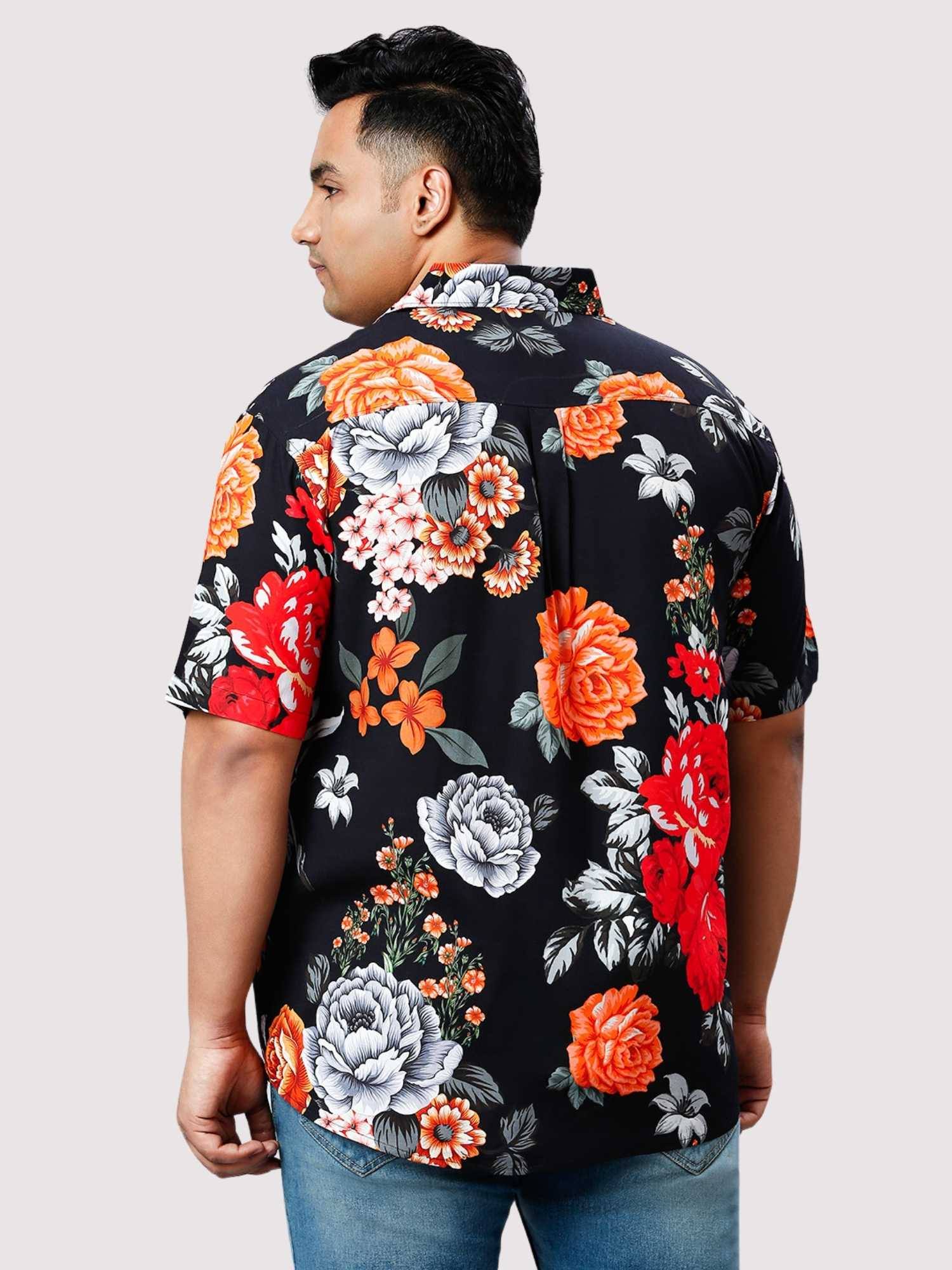 Cornell Flowers Digital Printed Half Sleeve Shirt Men's Plus Size