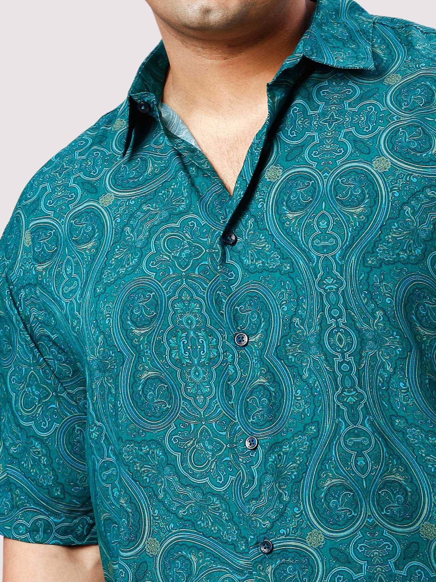 Persian Green Digital Printed Half Sleeve Shirt Men's Plus Size