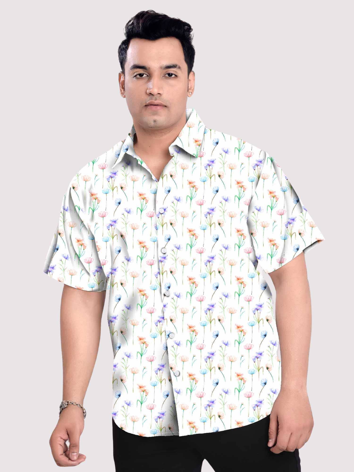 Lavender Mist Linen Printed Shirt Men's Plus Size 