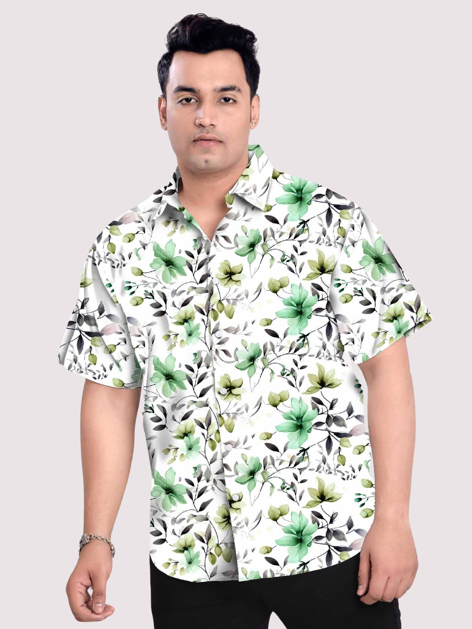 Green Spring Linen Printed Shirt Men's Plus Size 