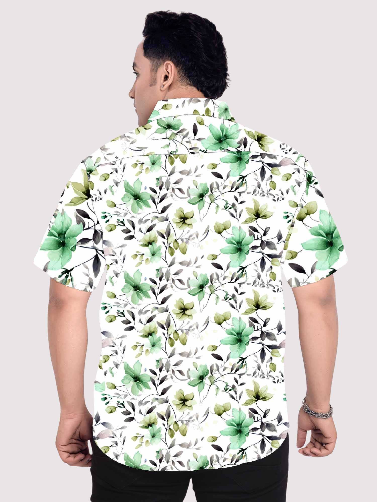 Green Spring Linen Printed Shirt Men's Plus Size 