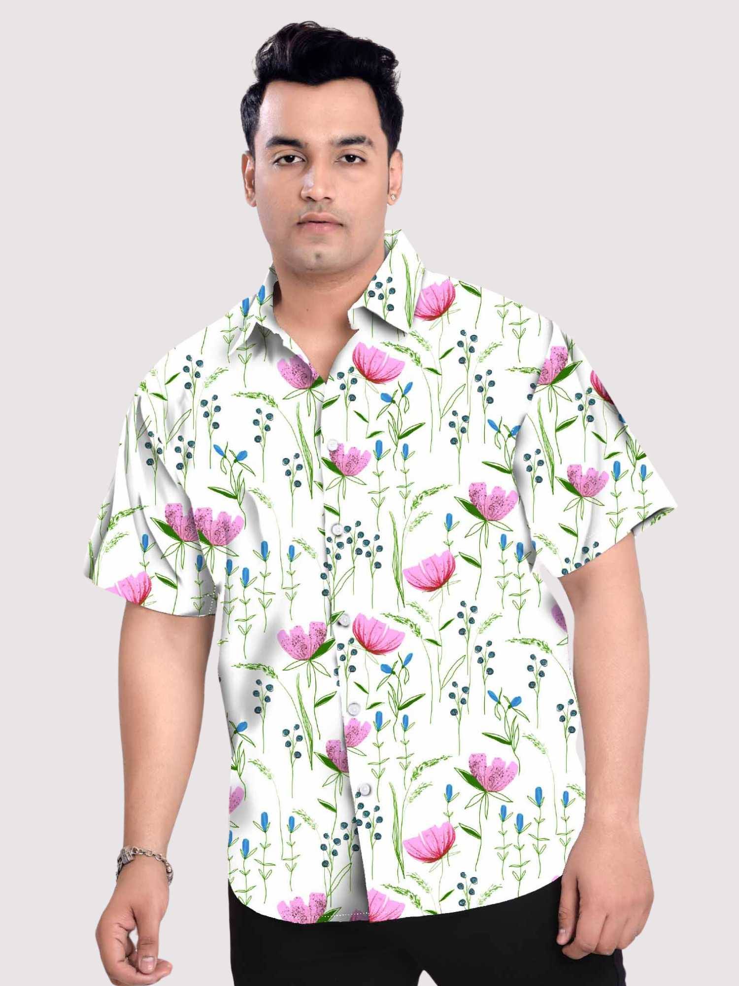 Lotus Linen Printed Shirt Men's Plus Size 