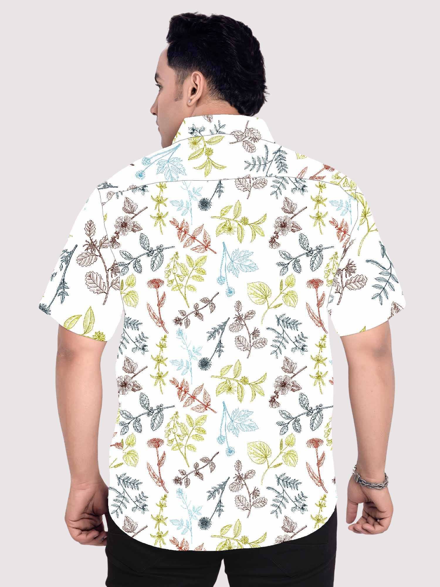 Warm Leaves Linen Printed Shirt Men's Plus Size