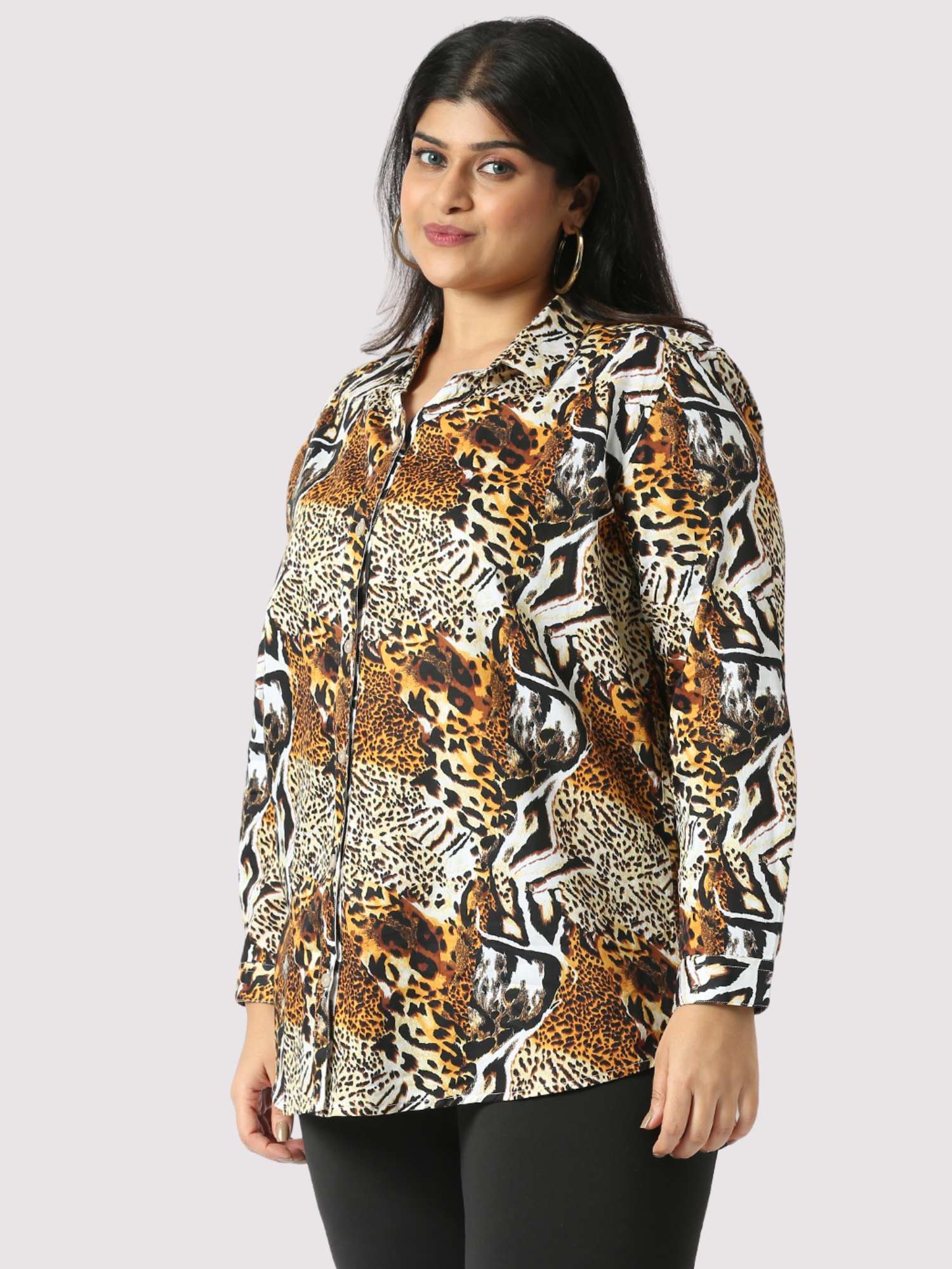 Cheetah Digital Printed Women's Plus Size Short Shirt