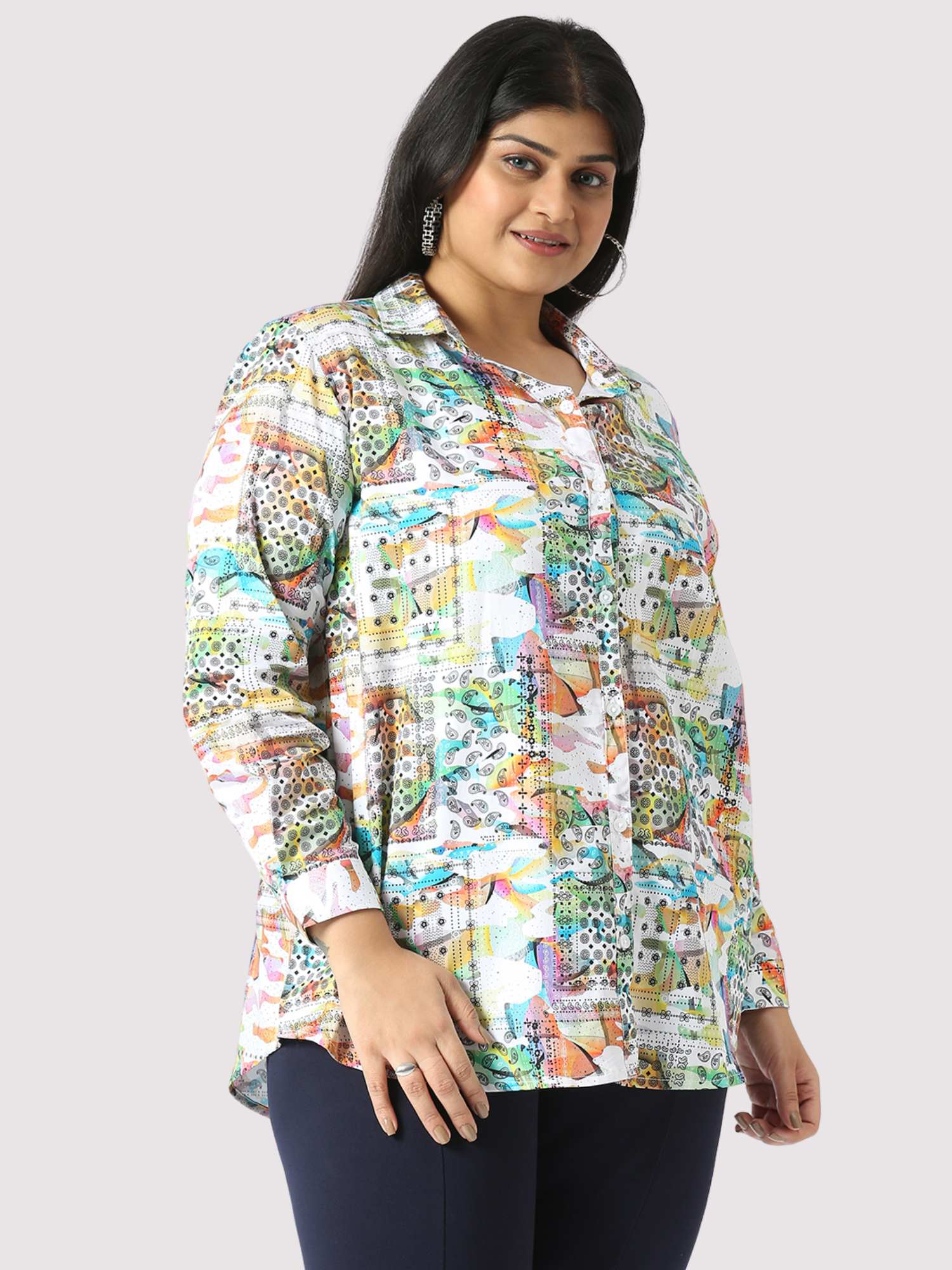 Apricot Digital Printed Women's Plus Size Short Shirt