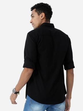 Black Solid Cotton Full Sleeve Shirt