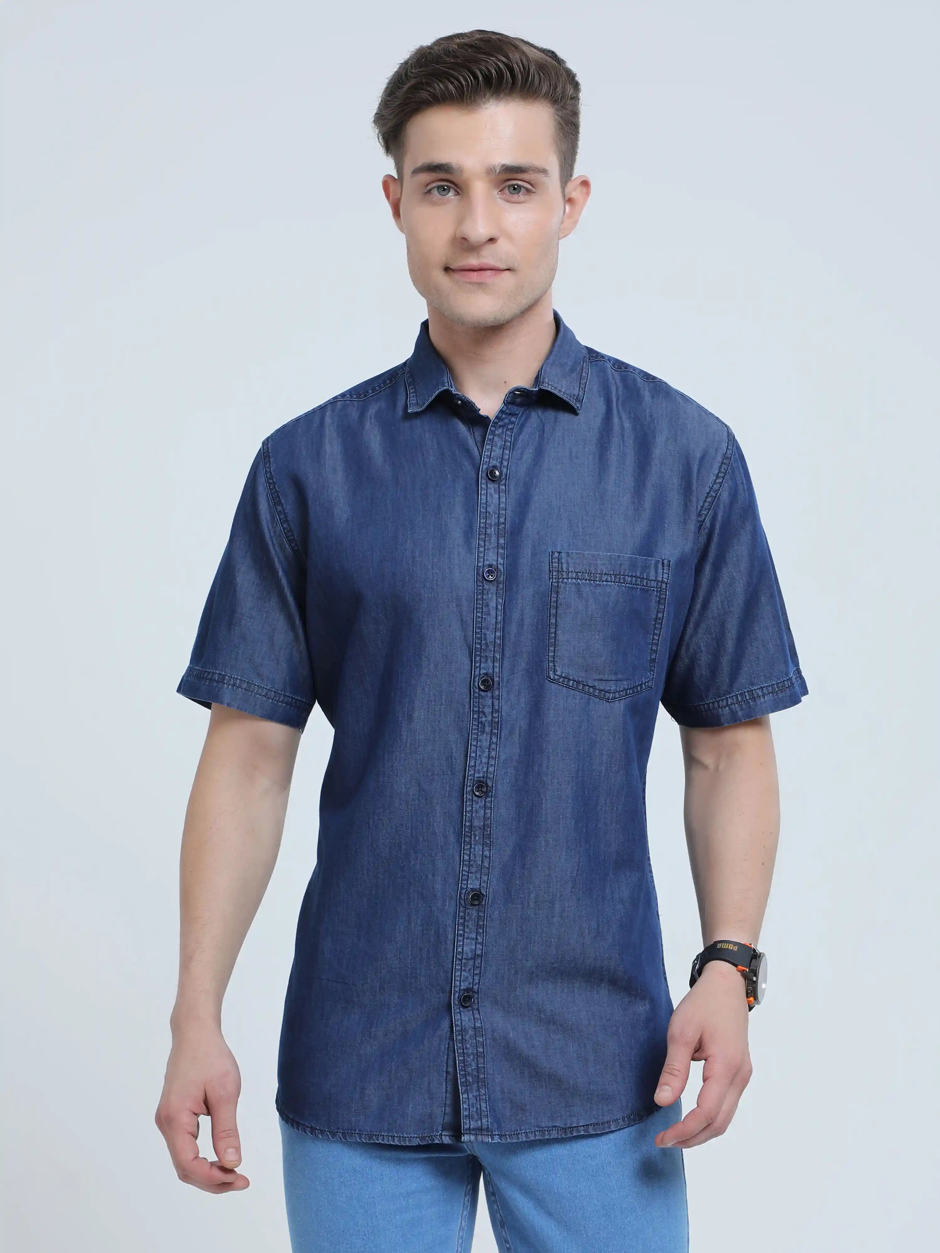 Indigo Denim Single Pocket Half Sleeve Shirt