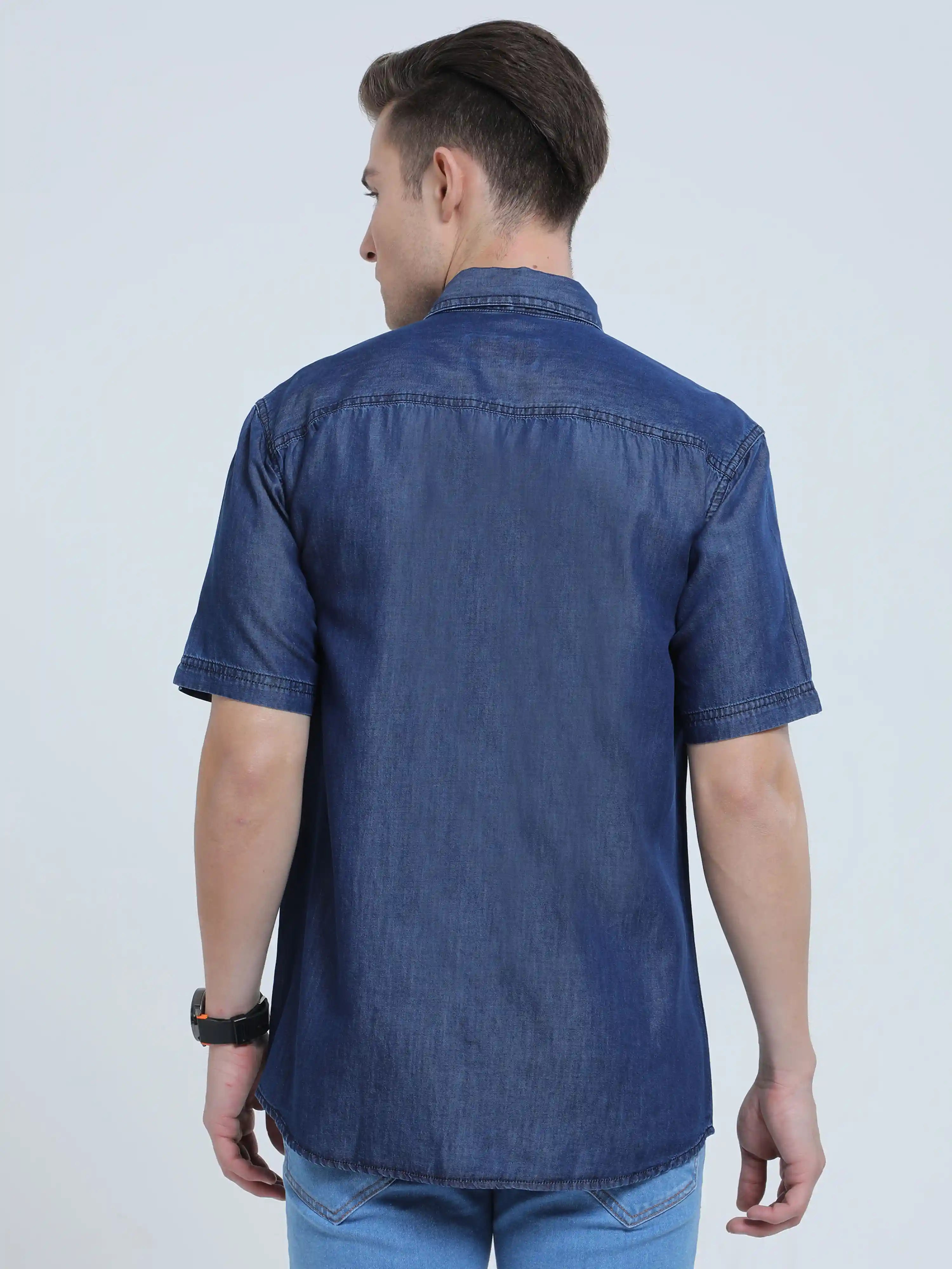 Indigo Denim Single Pocket Half Sleeve Shirt