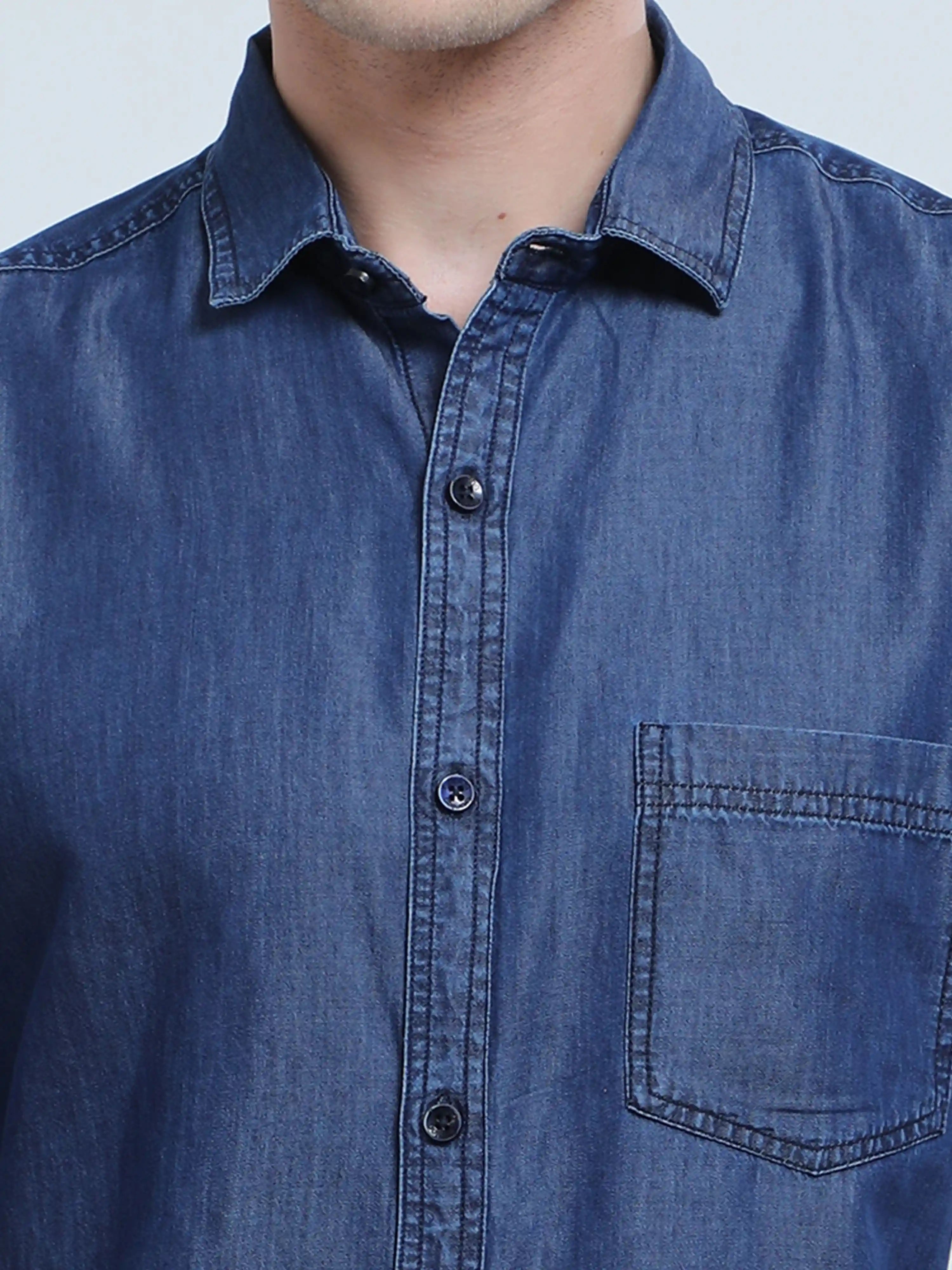 Indigo Denim Single Pocket Half Sleeve Shirt