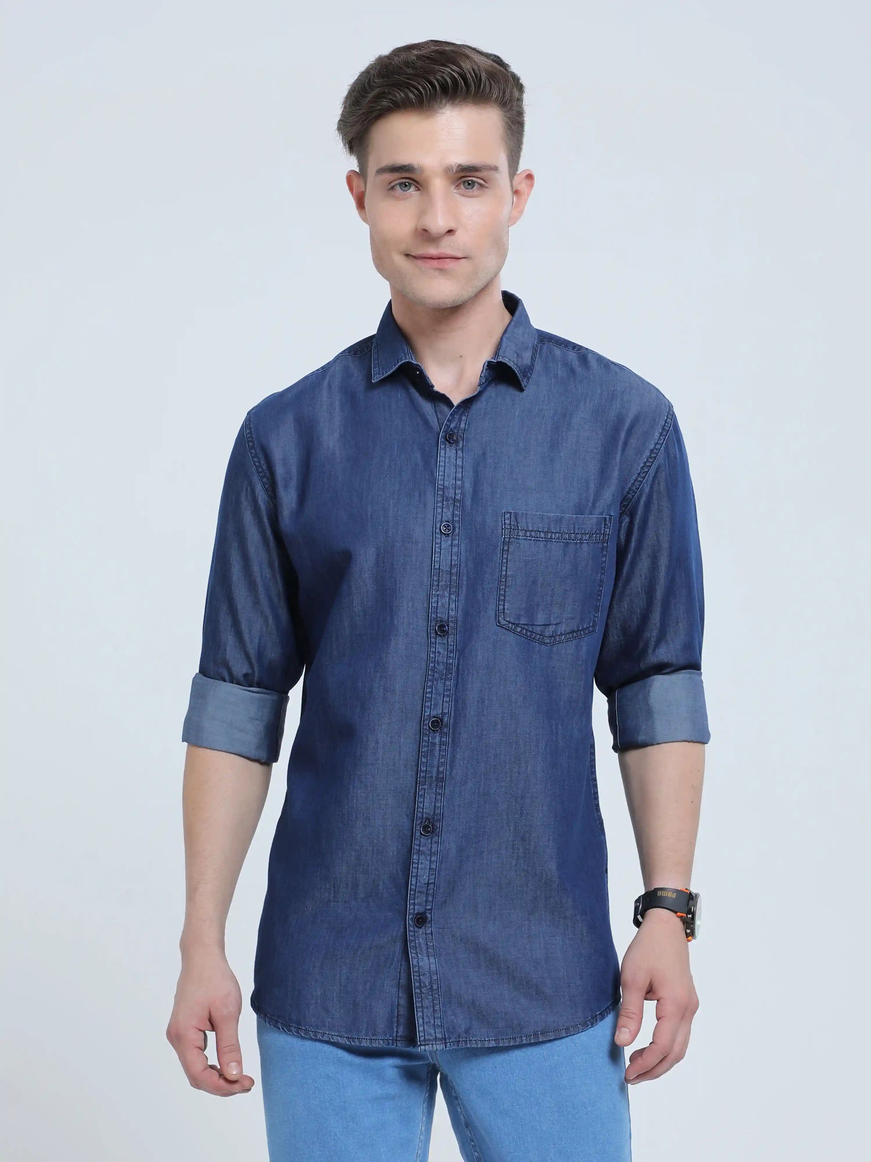 Indigo Denim Single Pocket Full Sleeve Shirt