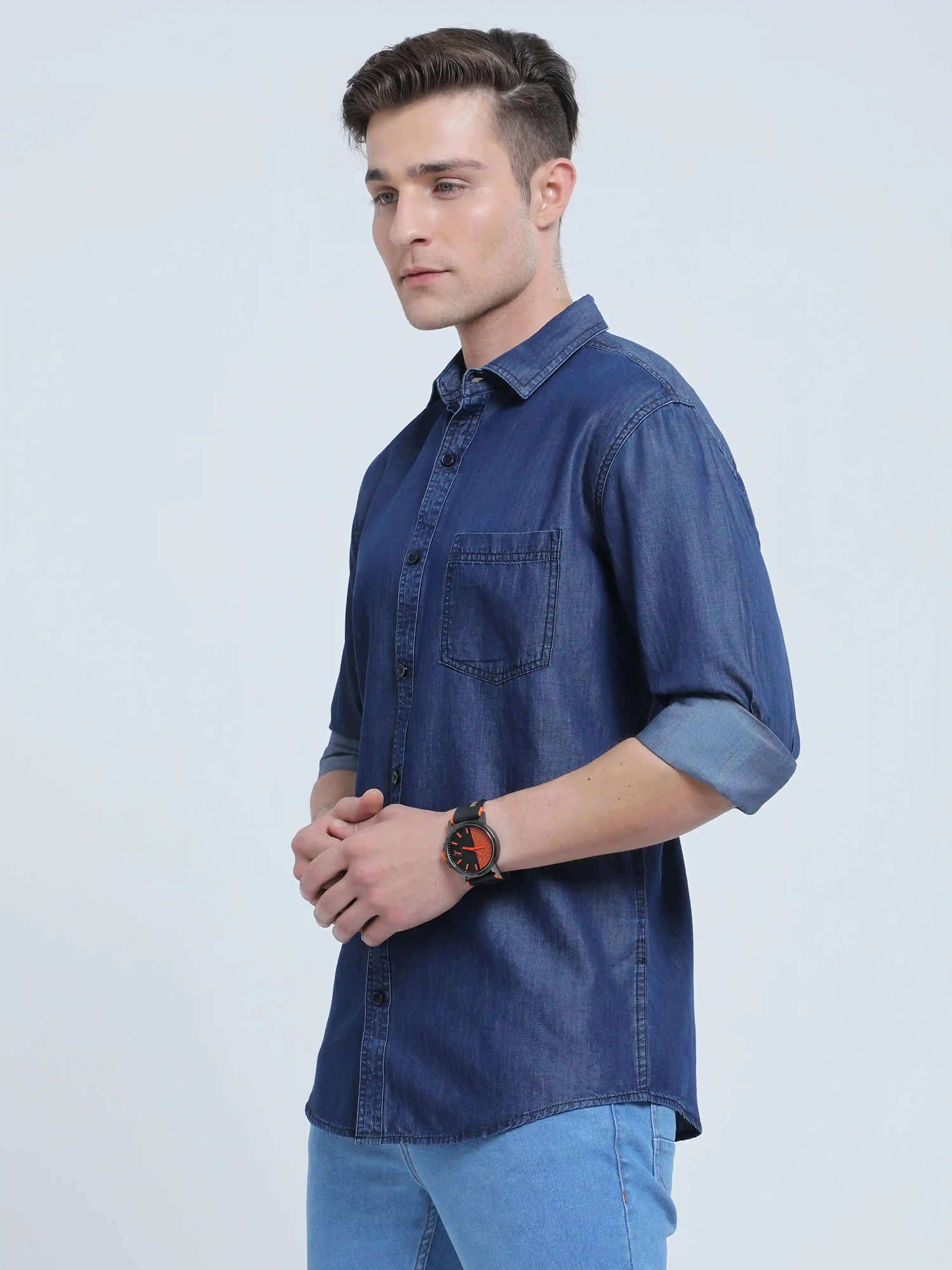 Indigo Denim Single Pocket Full Sleeve Shirt
