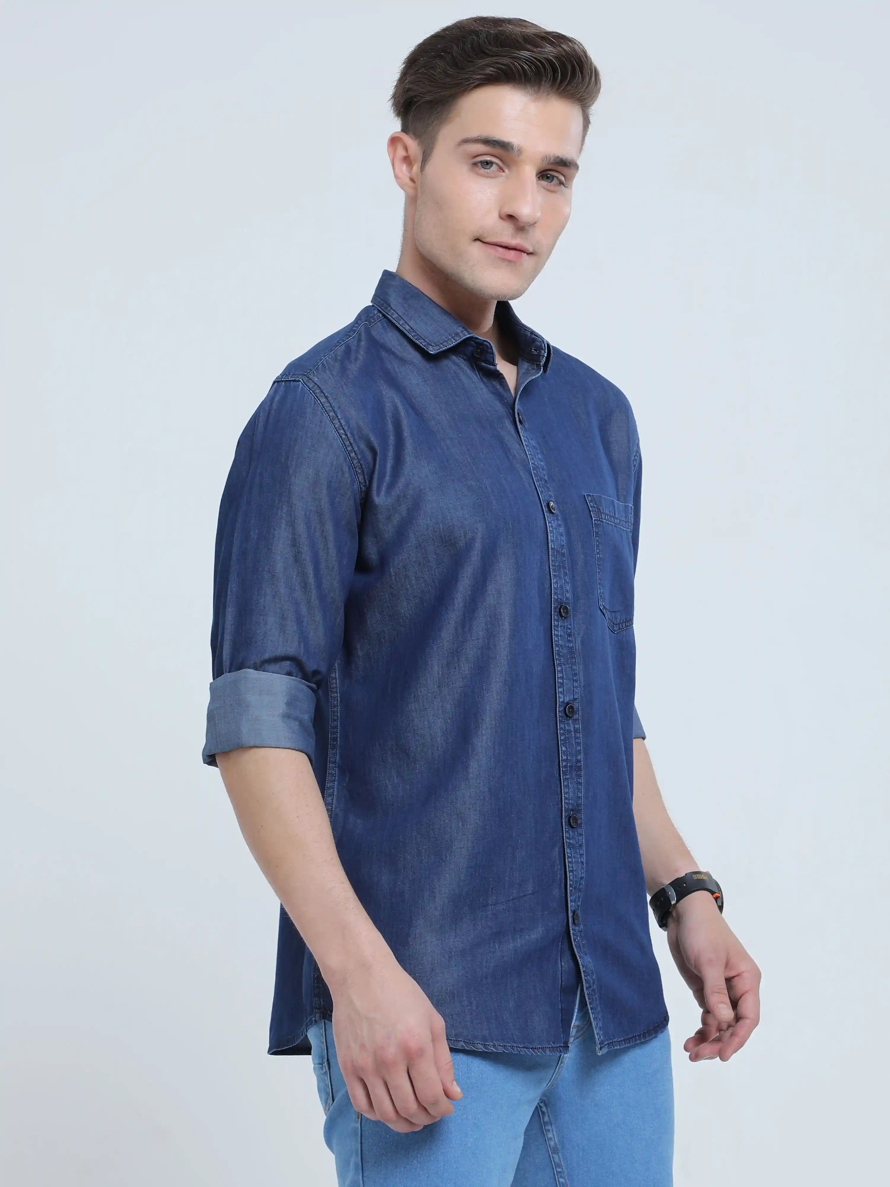 Indigo Denim Single Pocket Full Sleeve Shirt