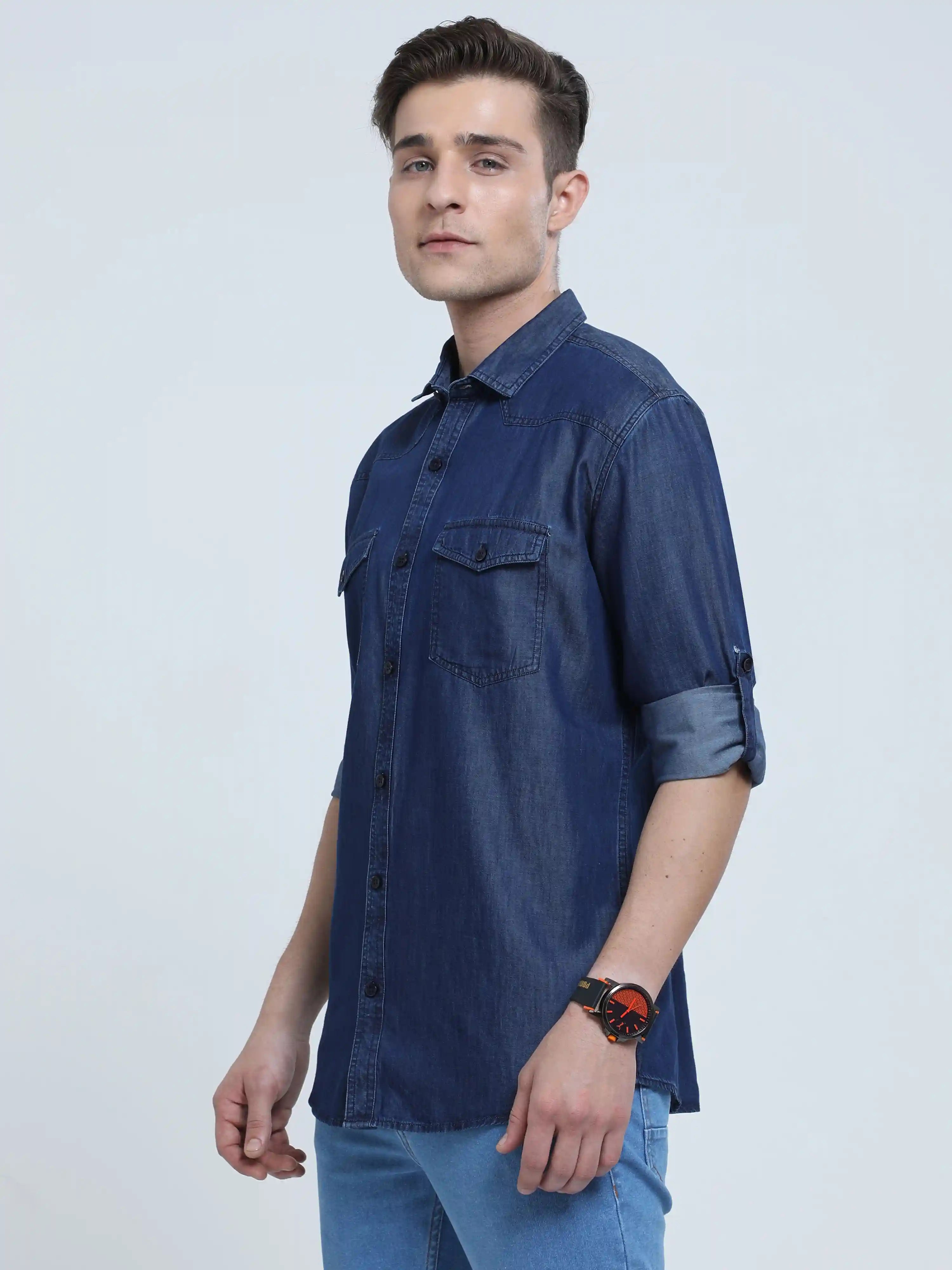 Indigo Denim Double Pocket Full Sleeve Shirt