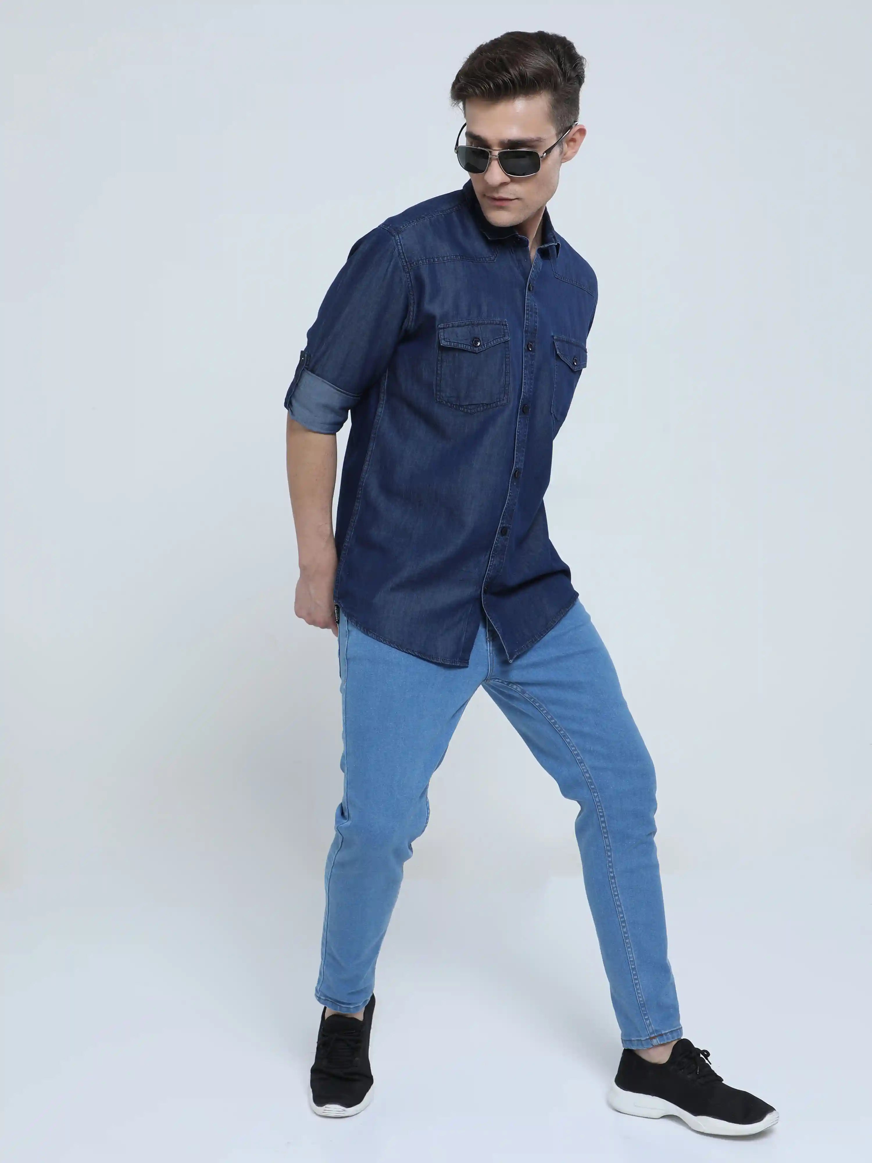 Indigo Denim Double Pocket Full Sleeve Shirt