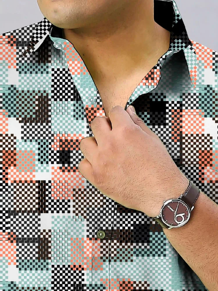 Texture Beige Checks Men's Plus Size Full Sleeve Shirt