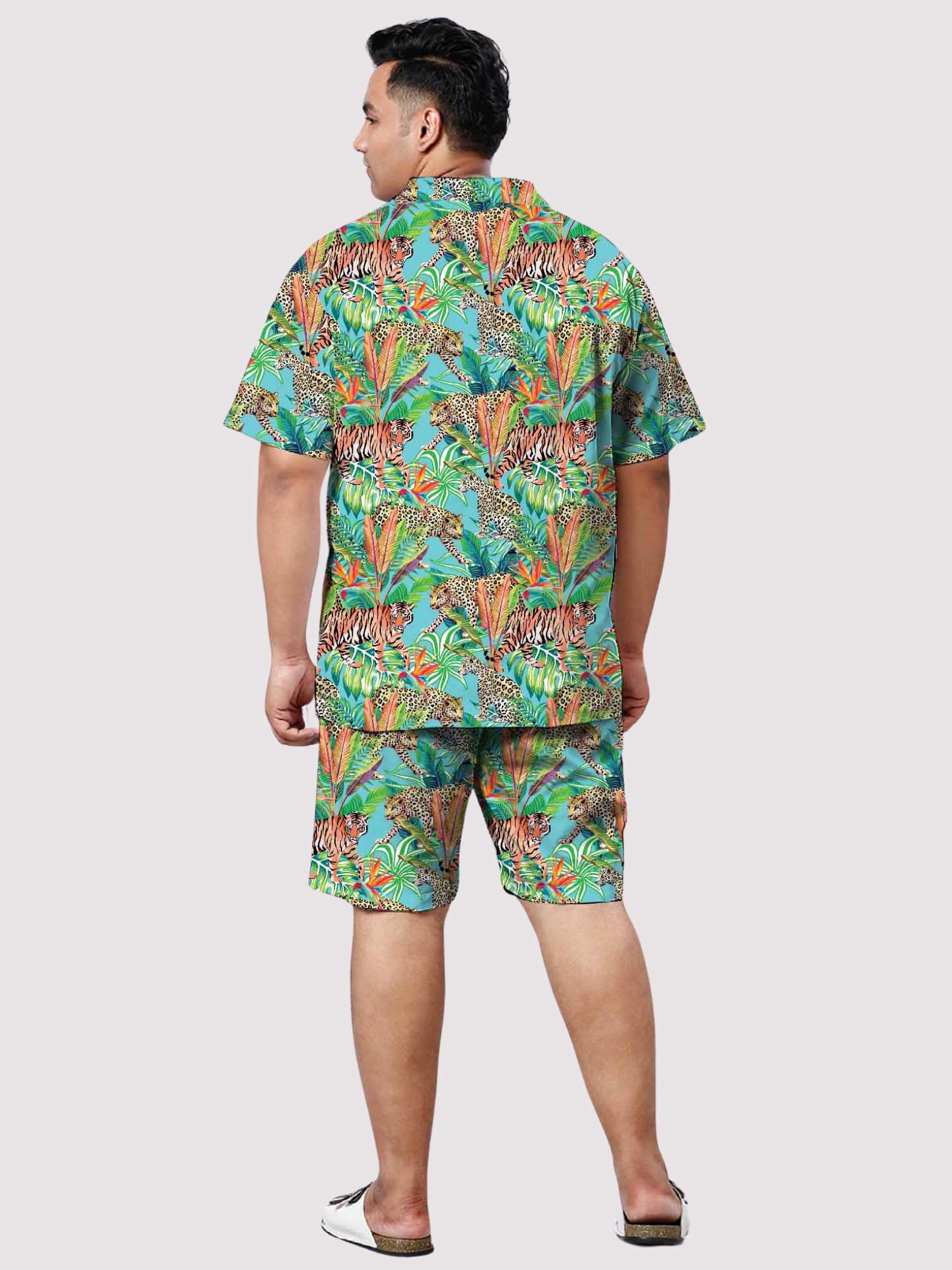 Panthera Green Digital Printed Half Co-ords Men's Plus Size