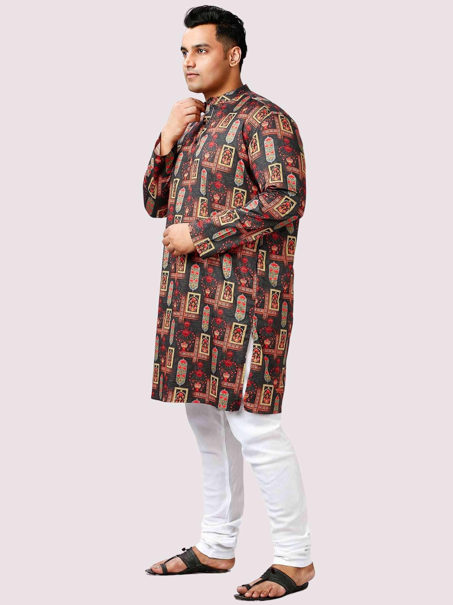 Jashn Printed Red White Kurta Men's Plus Size