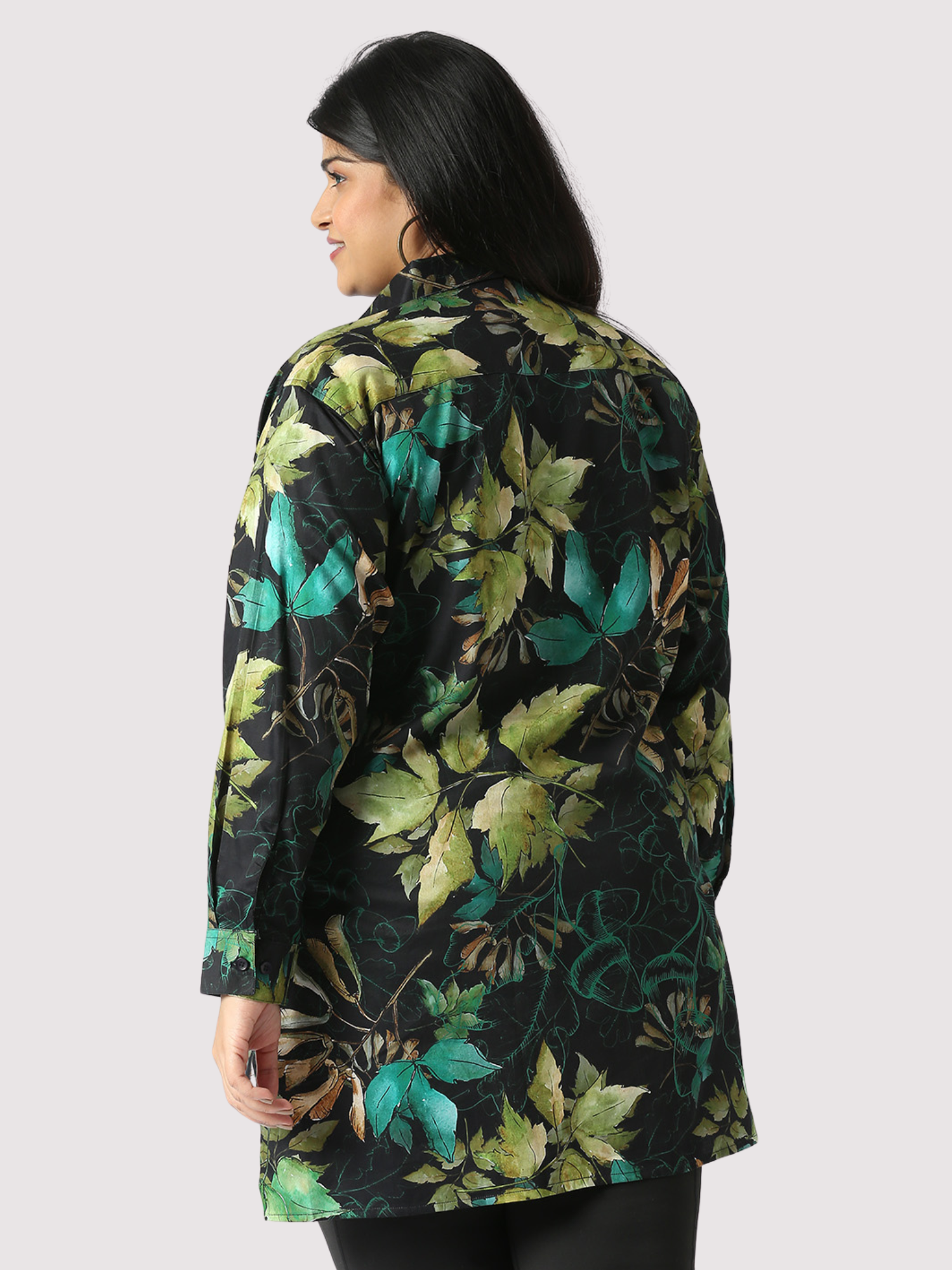 Wild Green Digital Printed Women's Plus Size Long Shirt