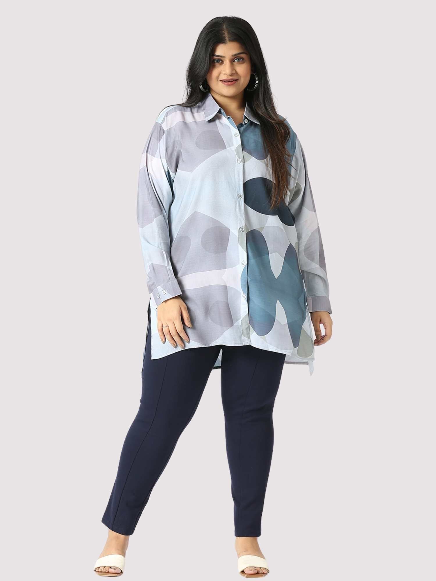 Silver Sand Digital Printed Women's Plus Size Long Shirt